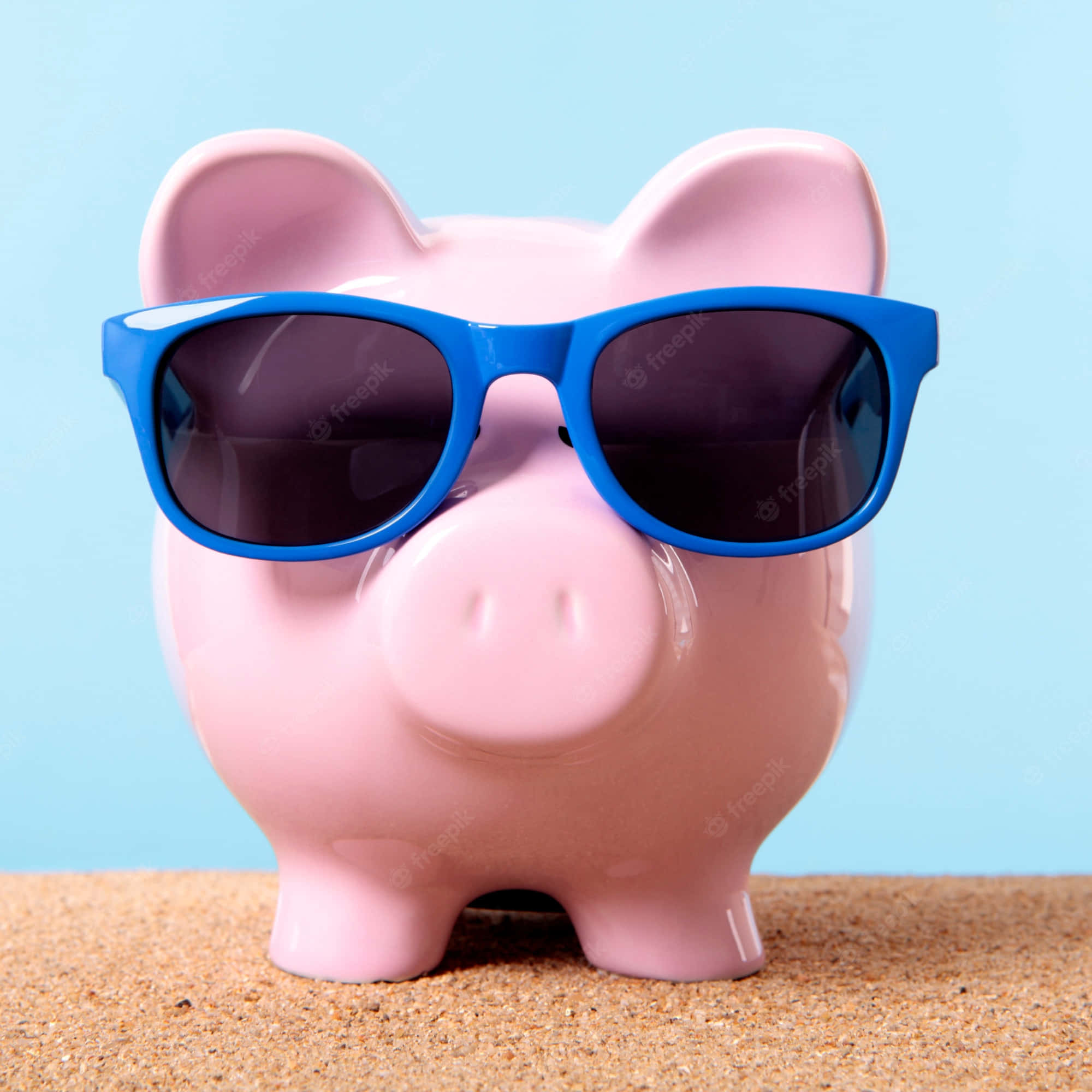Cool Piggy, pink piggy bank, blue sunglasses, Full HD Desktop Wallpaper