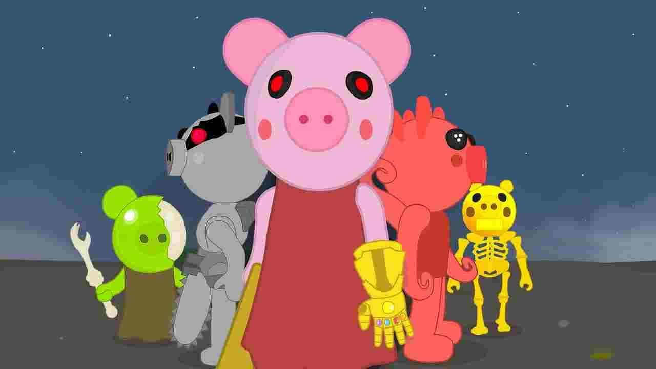 Cool Piggy, pig with red eyes, starry night sky, HD Desktop Wallpaper