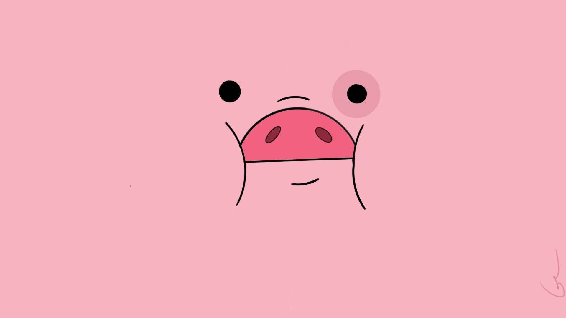 bunched up piggy, minimalist cartoon pig face, one eye winking, Full HD Desktop Wallpaper