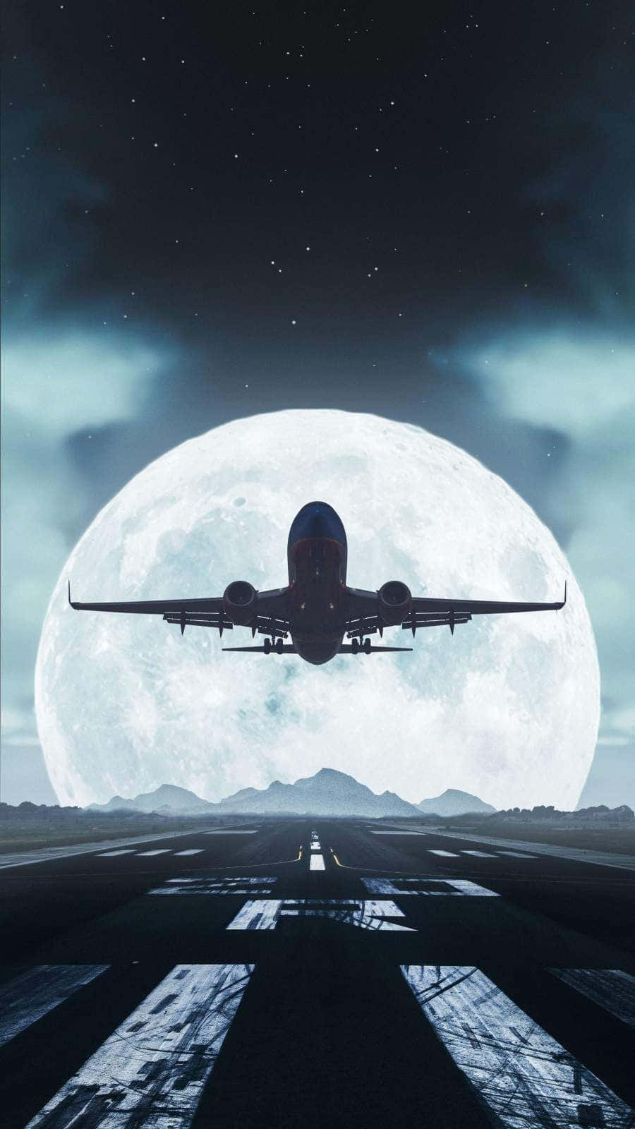 Cool Plane, glowing moon, runway, HD Phone Wallpaper