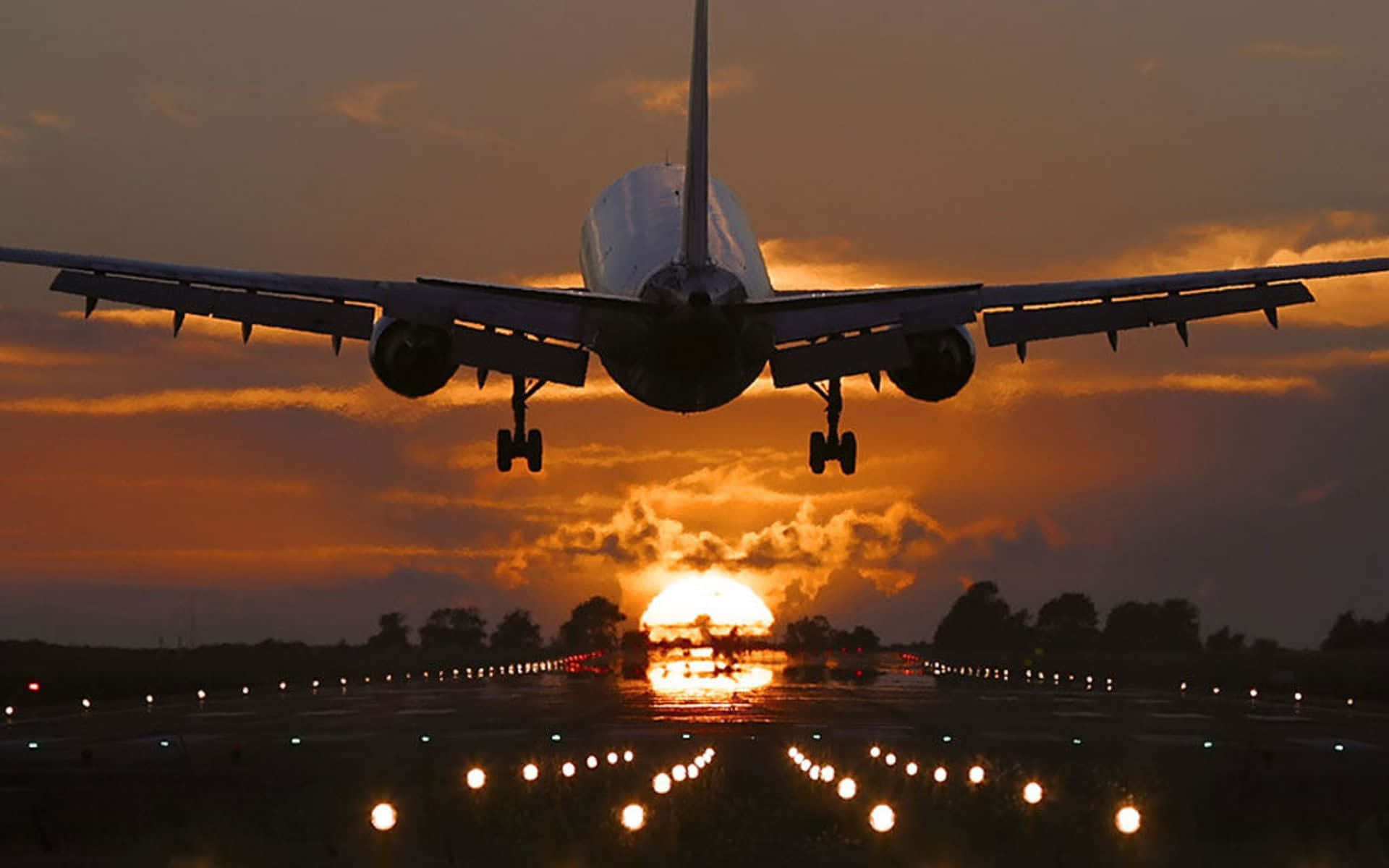 Cool Plane, sunset, runway, Full HD Desktop Wallpaper