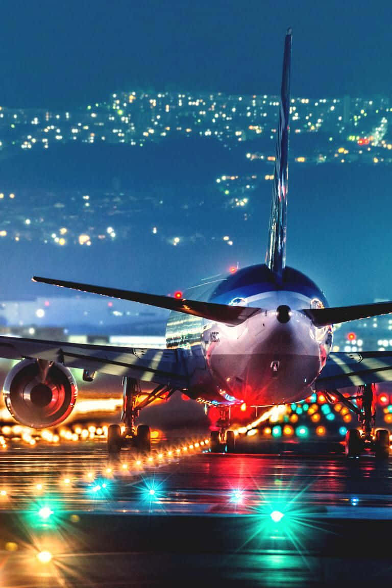 Cool Plane, commercial airplane, wet runway, SD Phone Wallpaper