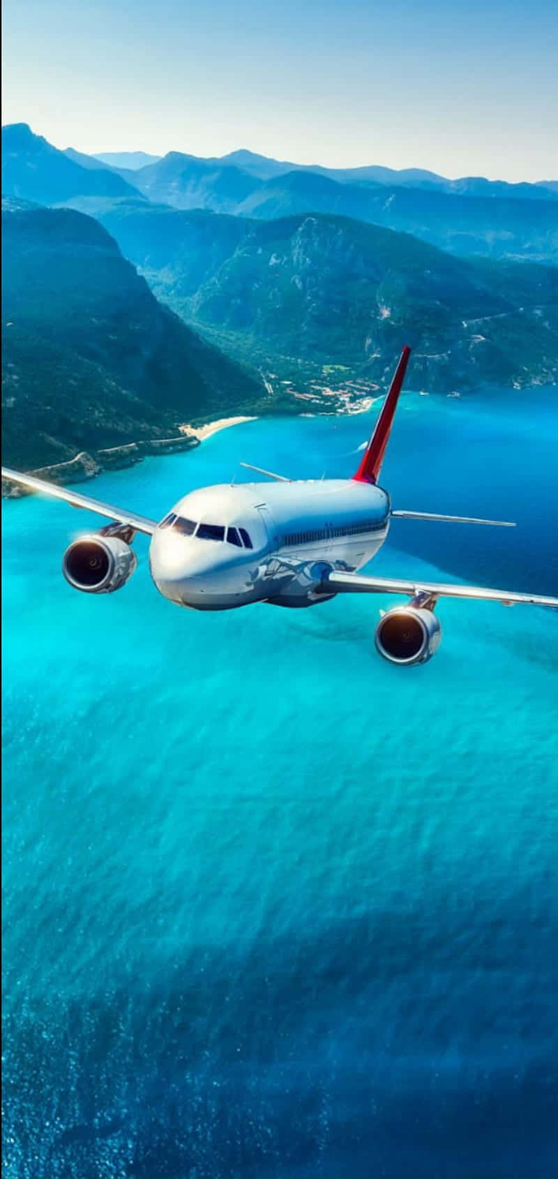 Cool Plane, turquoise waters, lush green mountains, HD Phone Wallpaper