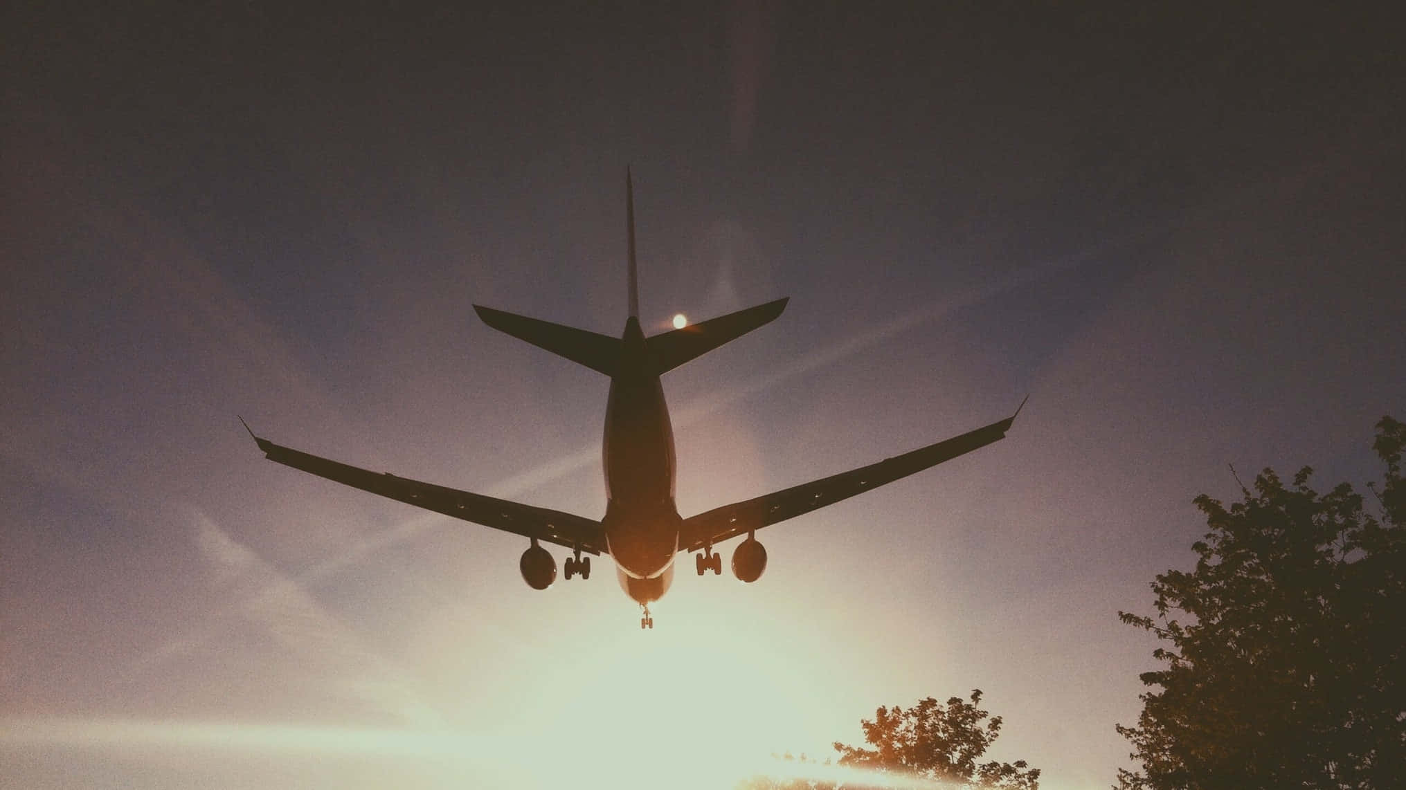 cool plane, commercial airplane, glowing sunset sky, Full HD Desktop Wallpaper