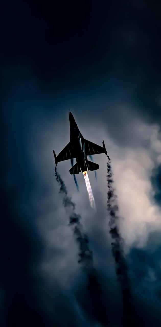 fighter jet, glowing smoke trails, moody twilight sky, HD Phone Wallpaper