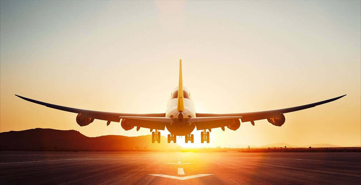 cool plane, sunset, runway, SD Desktop Wallpaper