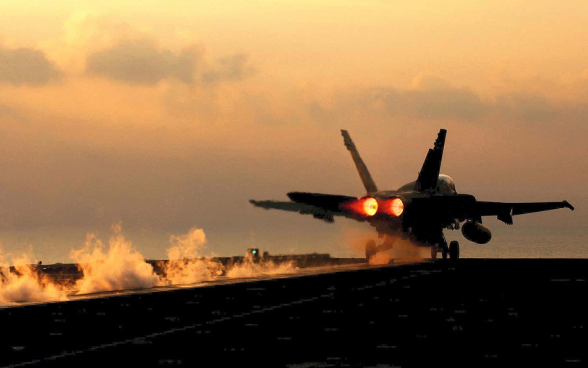 fighter jet, aircraft carrier, sunset, Full HD Desktop Wallpaper
