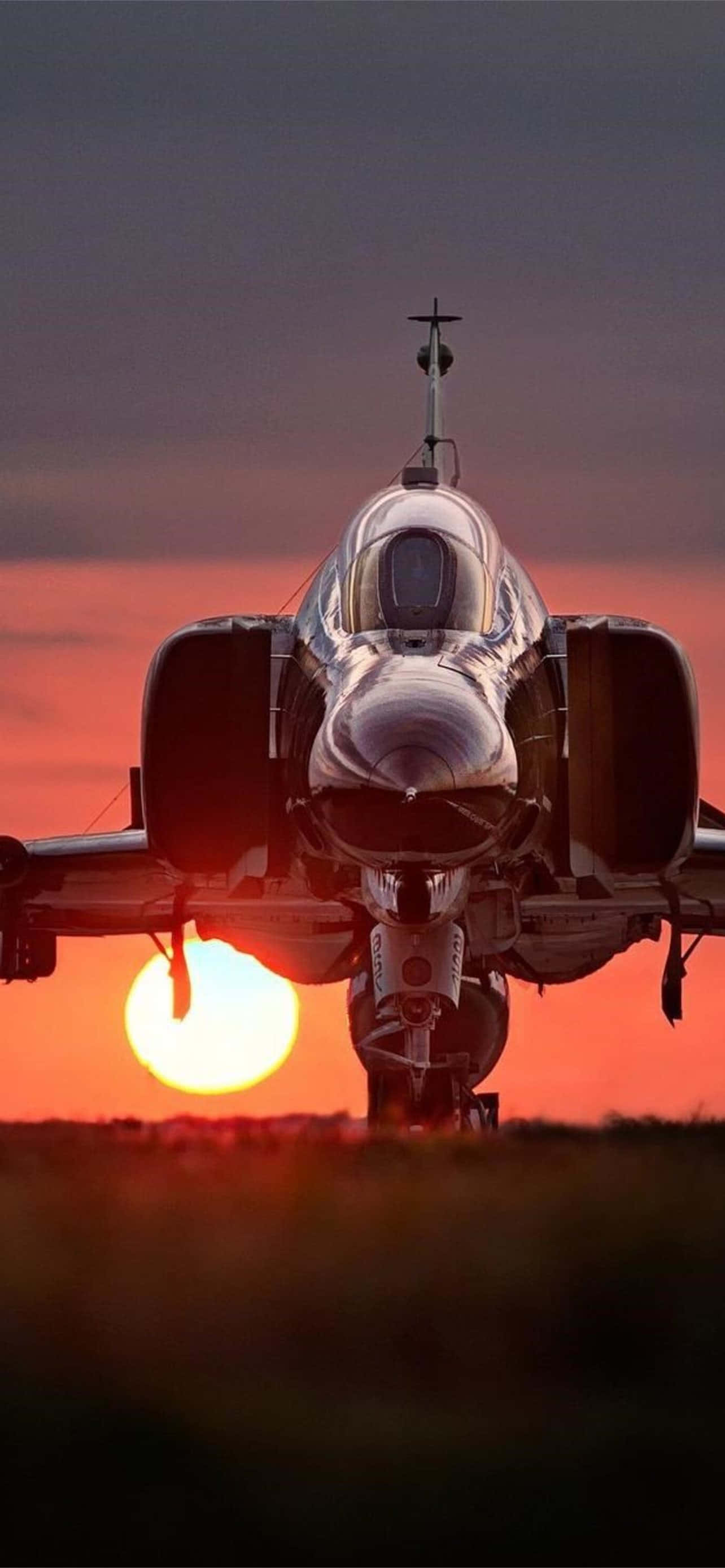 fighter jet, runway, sun setting, 2K Phone Wallpaper