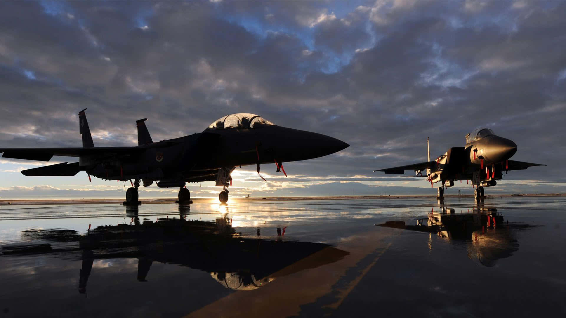 fighter jets, wet tarmac, dusk, Full HD Desktop Wallpaper