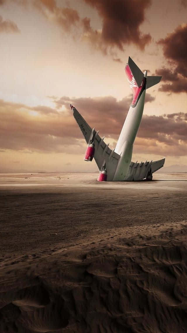 cool plane, crashed airplane, red tail fin, SD Phone Wallpaper