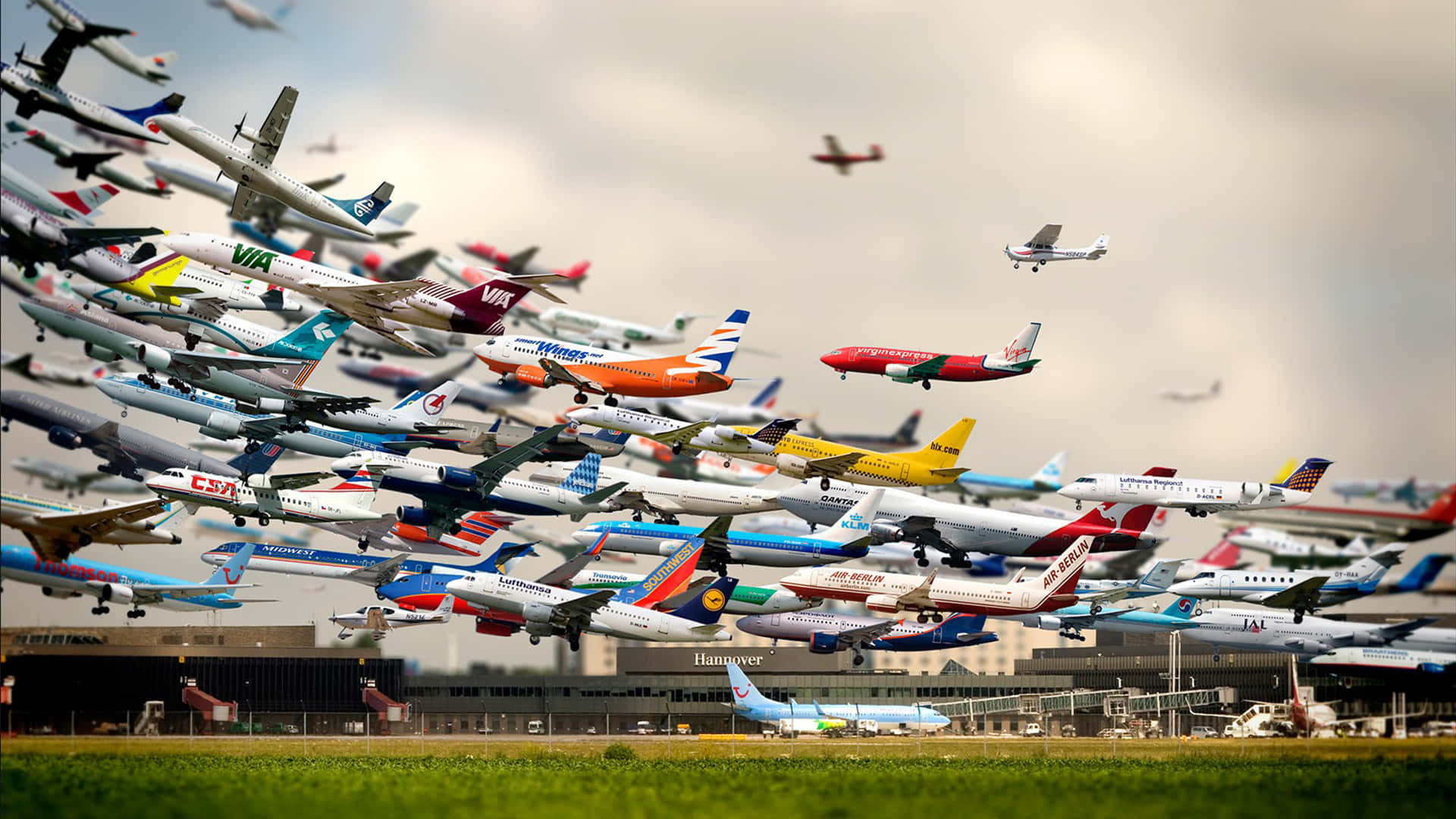 Cool Plane, commercial airplanes, cloudy sky, Full HD Desktop Wallpaper