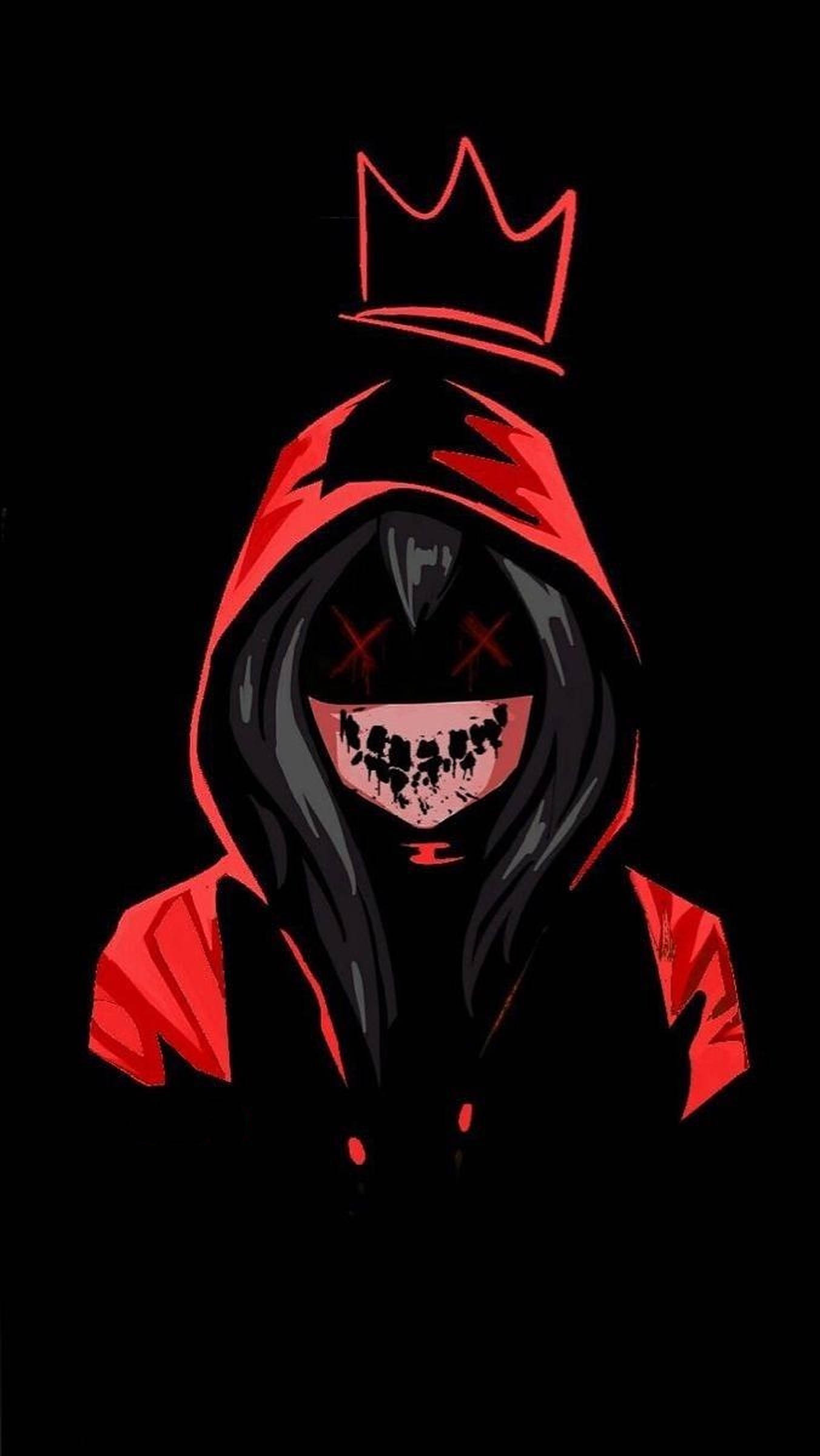 hooded figure, glowing red eyes, crown, Full HD Phone Wallpaper