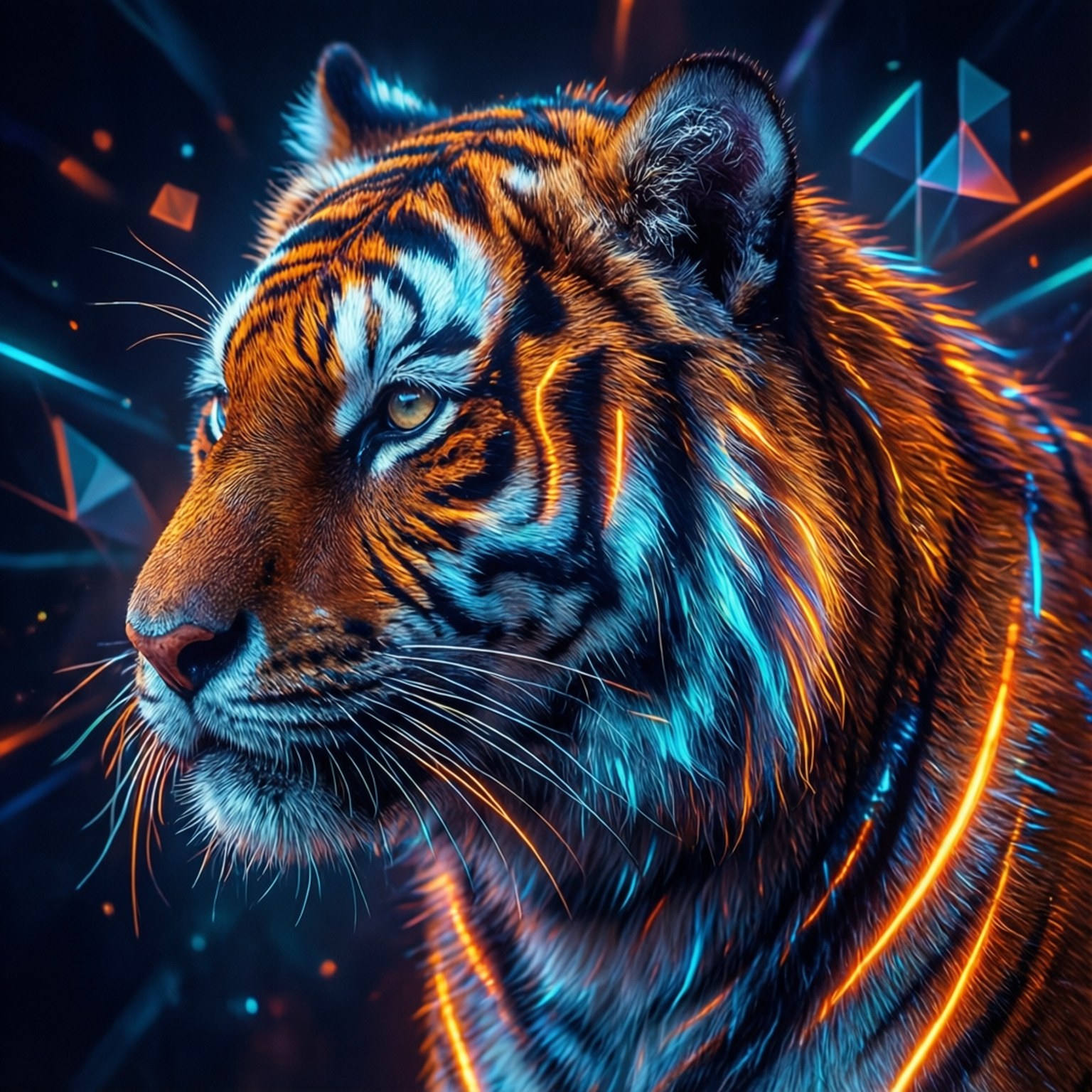 neon tiger, neon orange, electric blue, HD Desktop Wallpaper