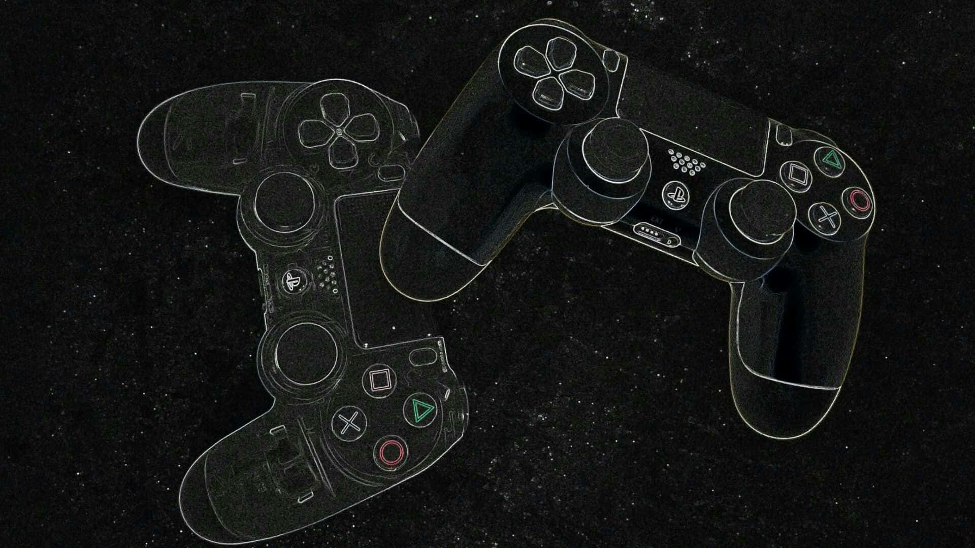 PS4, two controllers, retro design, Full HD Desktop Wallpaper