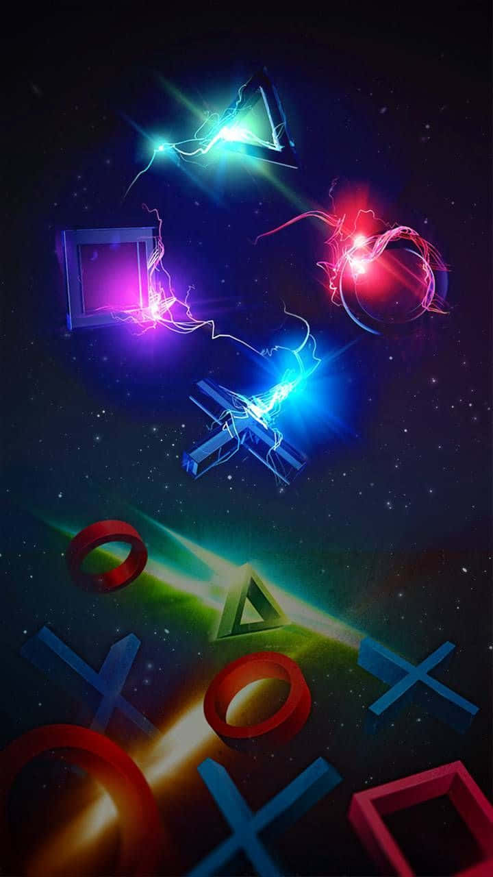 PlayStation controller symbols, starry cosmic void, electric energy, HD Phone Wallpaper