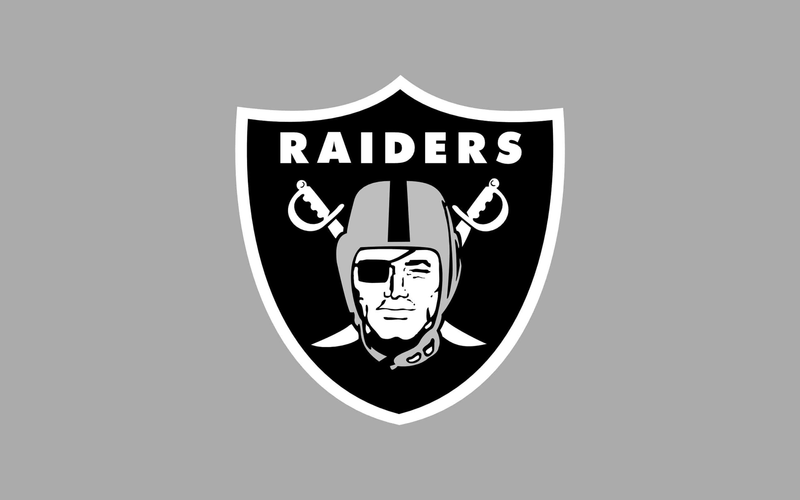 Raiders logo, black and white, solid gray background, 2K Desktop Wallpaper