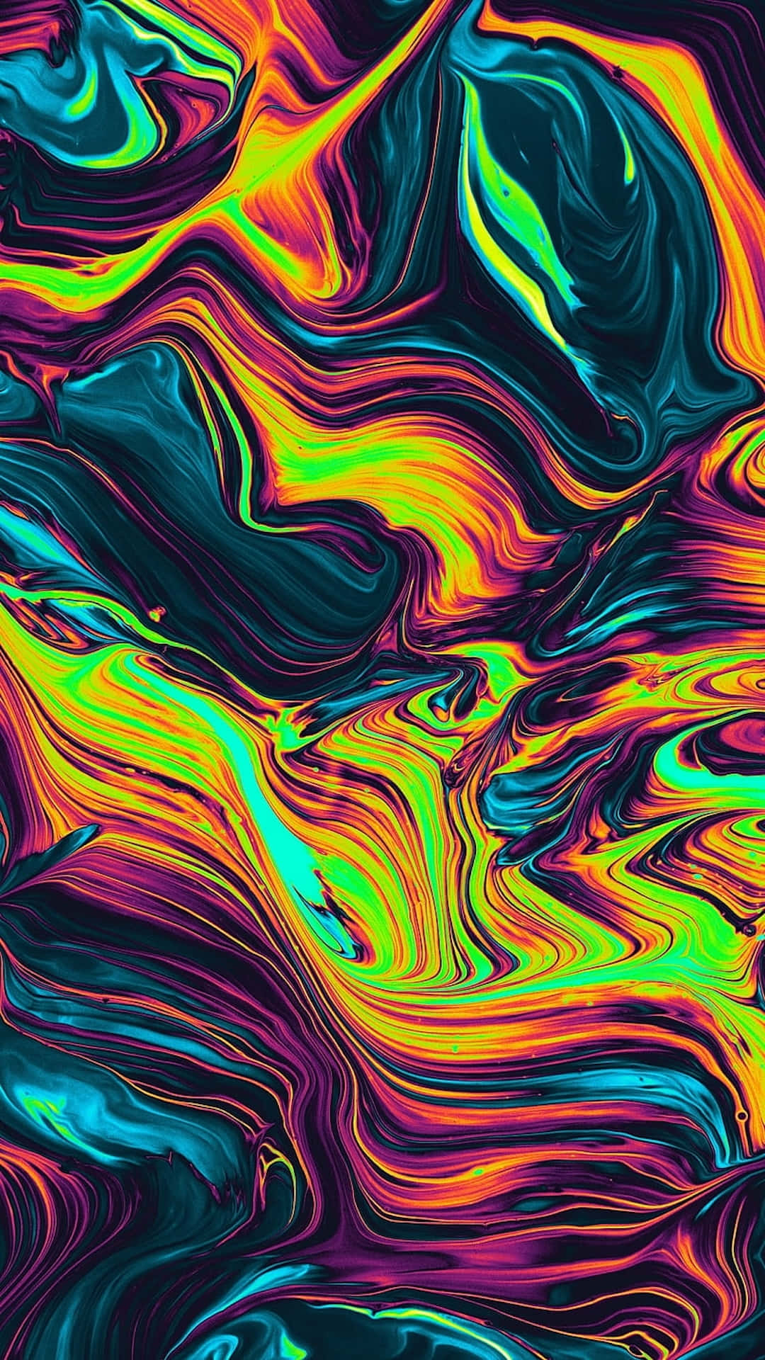 neon swirls, electric green, orange, Full HD Phone Wallpaper