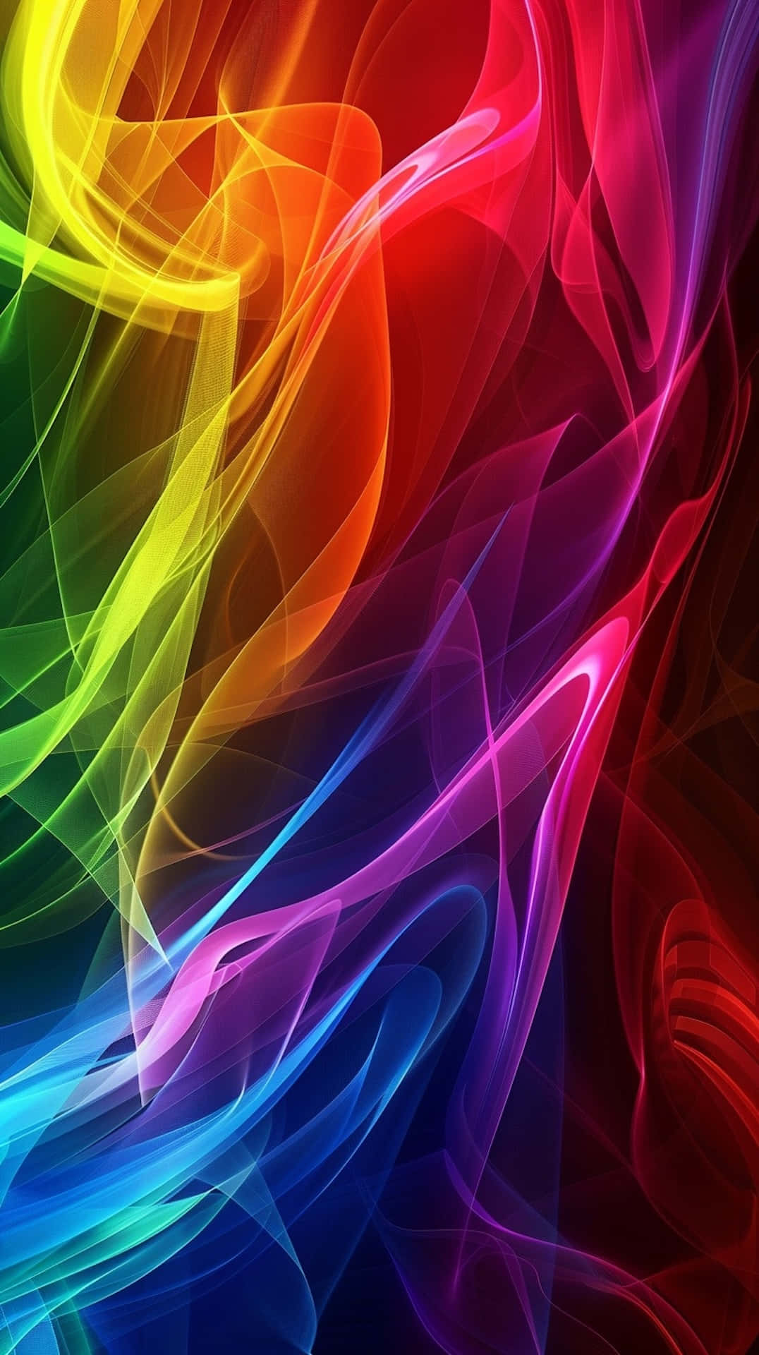 vibrant rainbow-colored smoke, swirls, dark background, Full HD Phone Wallpaper