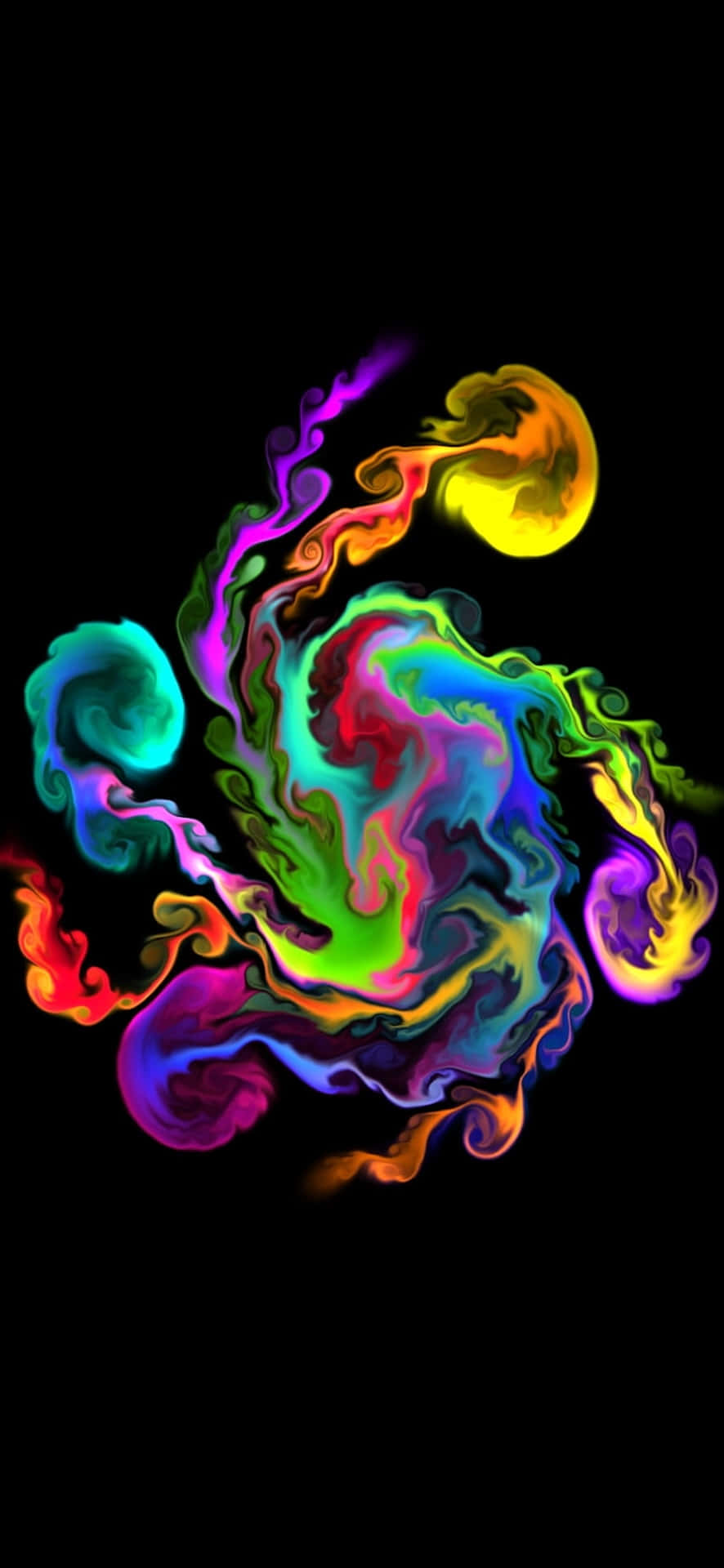 neon colors, liquid paint, stark black background, Full HD Phone Wallpaper