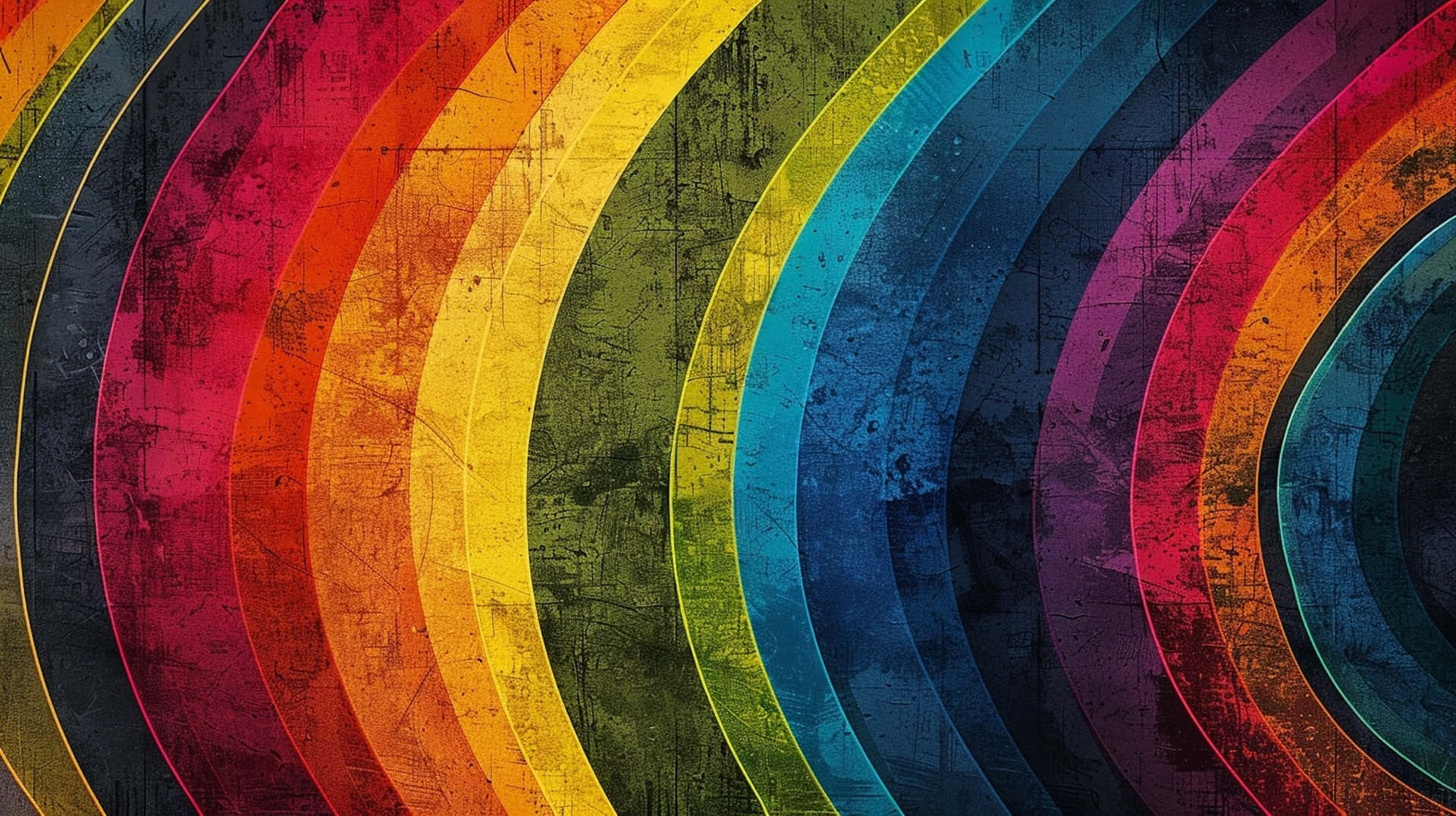 abstract rainbow arcs, textured grunge overlays, bold abstract pattern, Full HD Desktop Wallpaper