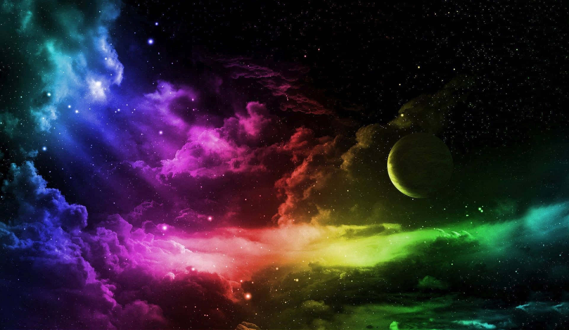 Vibrant Space Rainbow, cosmic nebula, electric hues, Full HD Desktop Wallpaper