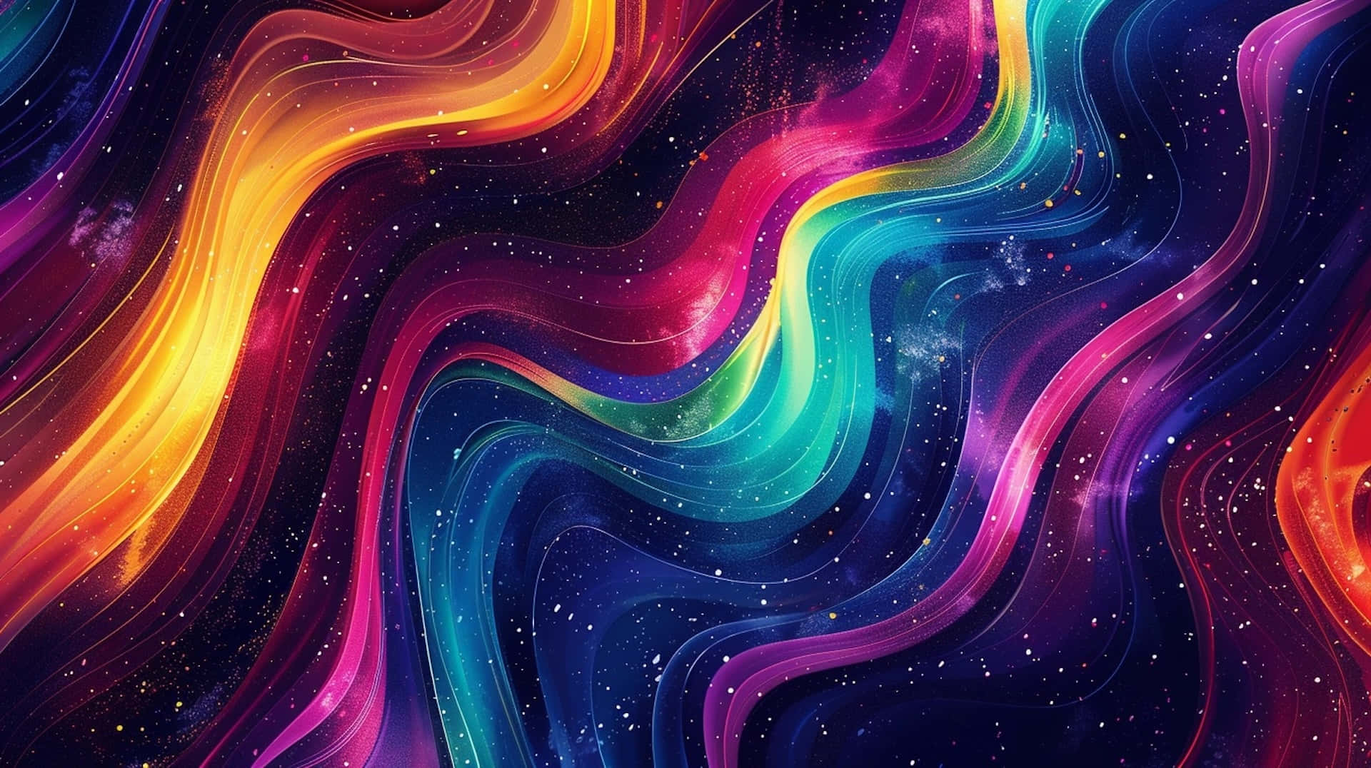 Vibrant Space Rainbow Waves, rainbow colors, starry night sky, Full HD Desktop Wallpaper