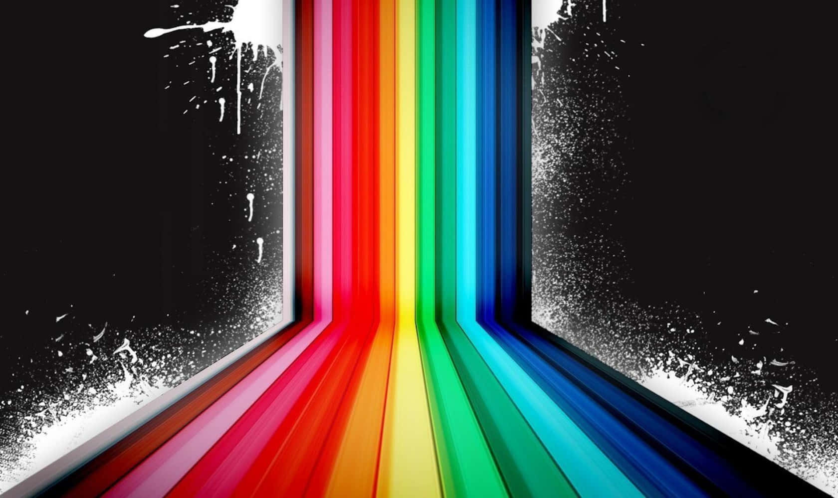 rainbow, black background, white splatter effects, HD Desktop Wallpaper