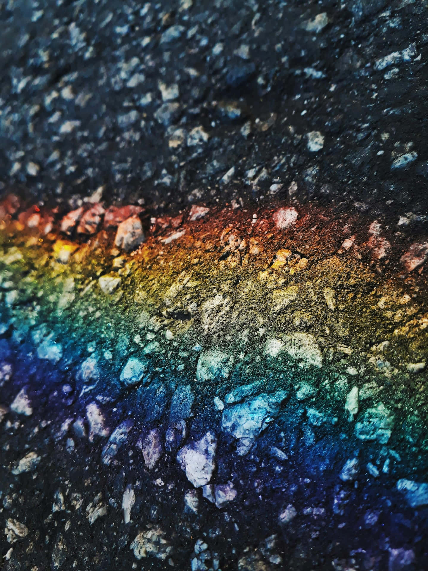 rainbow gradient, rough textured asphalt surface, close-up shot, Full HD Phone Wallpaper