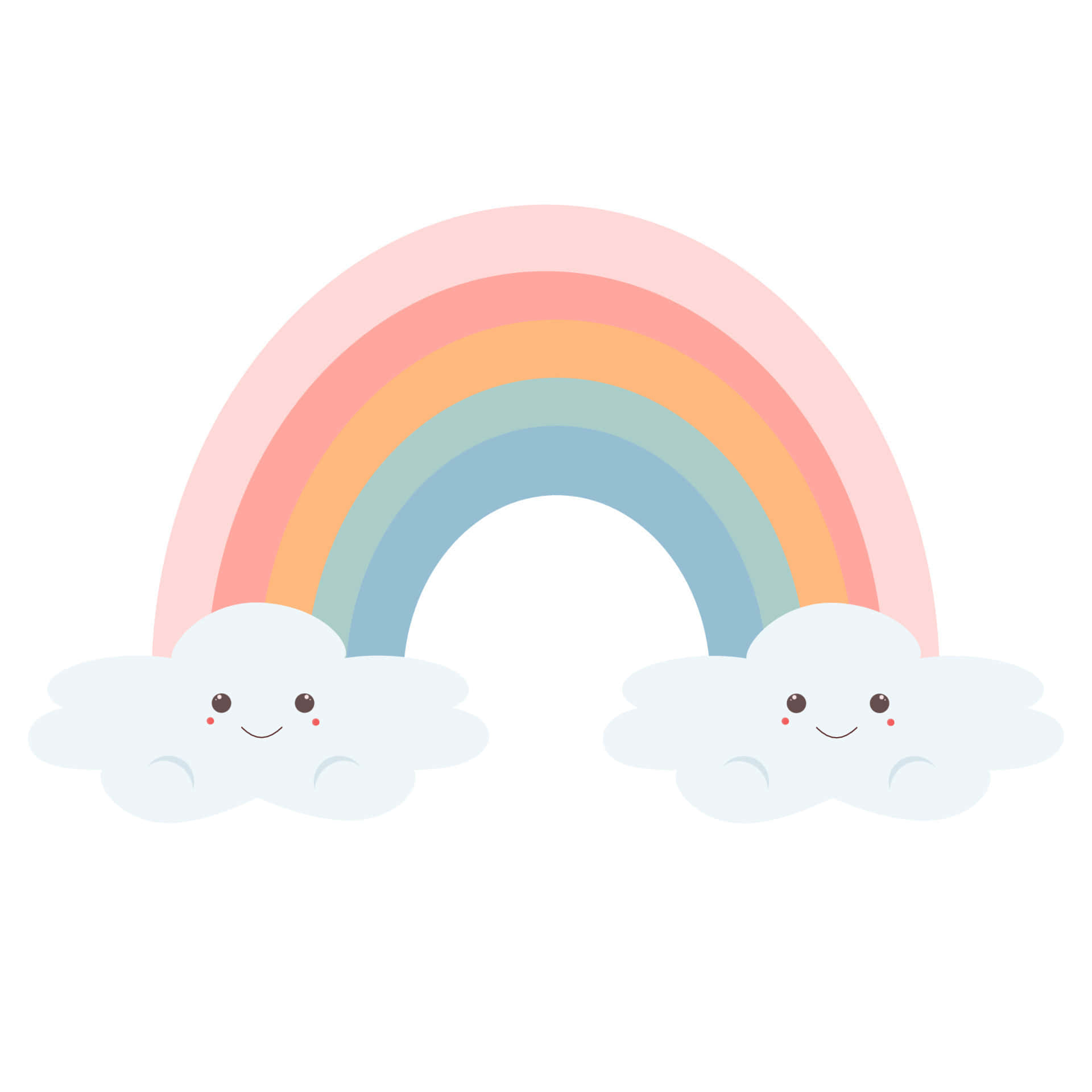 pastel rainbow, smiling clouds, white background, Full HD Desktop Wallpaper