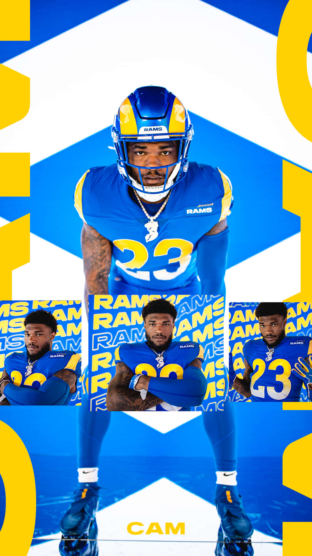 Rams, blue and yellow Rams gear, geometric background, Full HD Phone Wallpaper