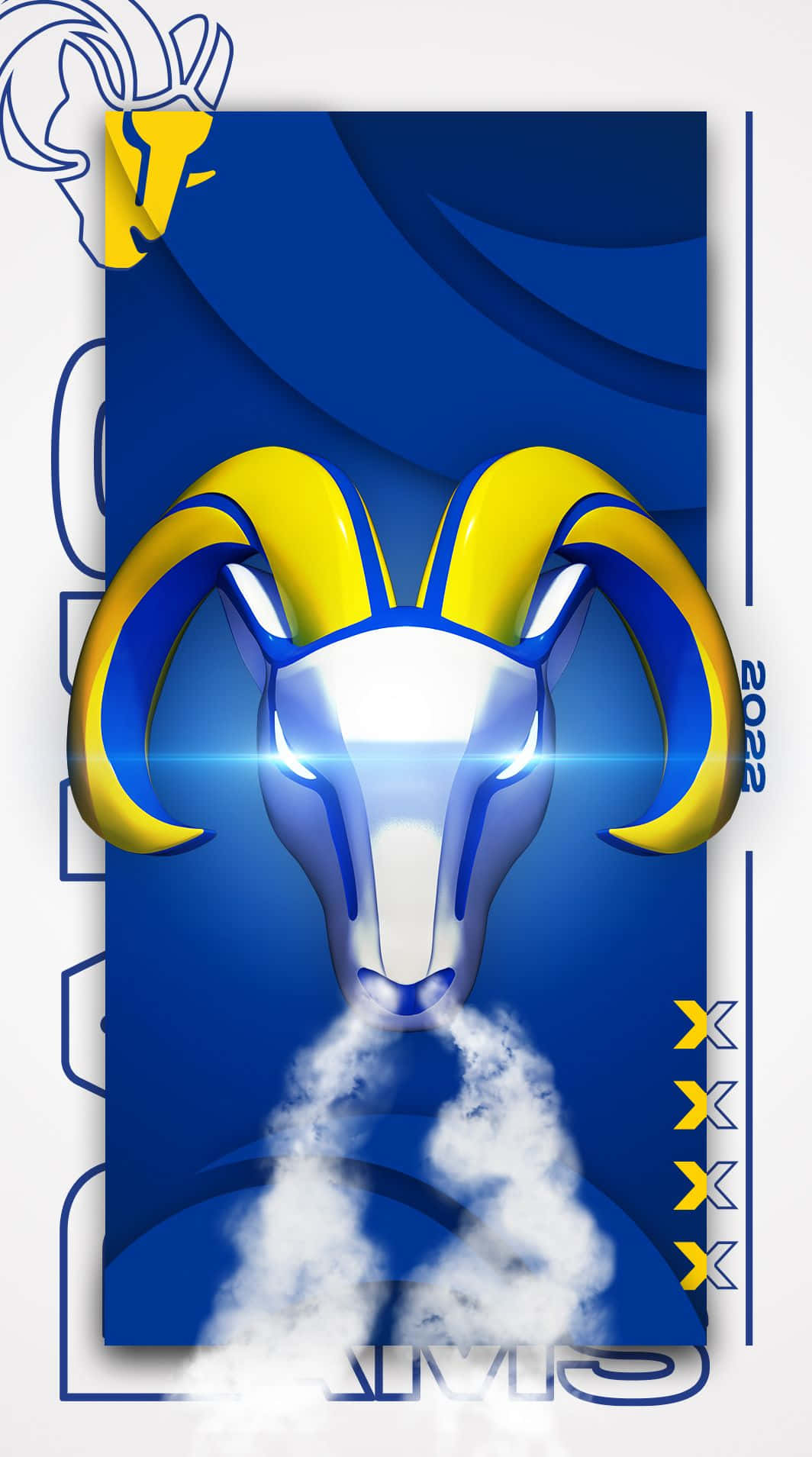 Rams logo, blue and yellow ram head, glowing eyes, HD Phone Wallpaper