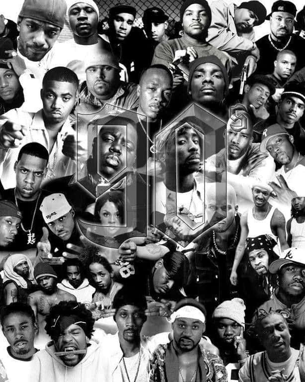 90s hip hop artists, black and white collage, 90 logo, SD Phone Wallpaper