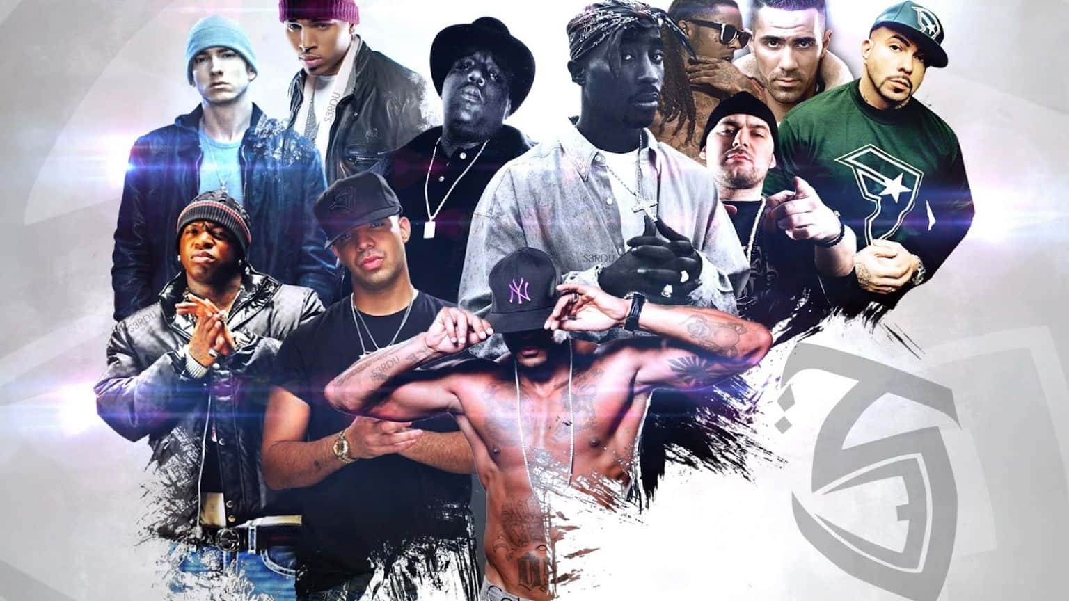 hip hop artists, white background, glowing light effects, HD Desktop Wallpaper
