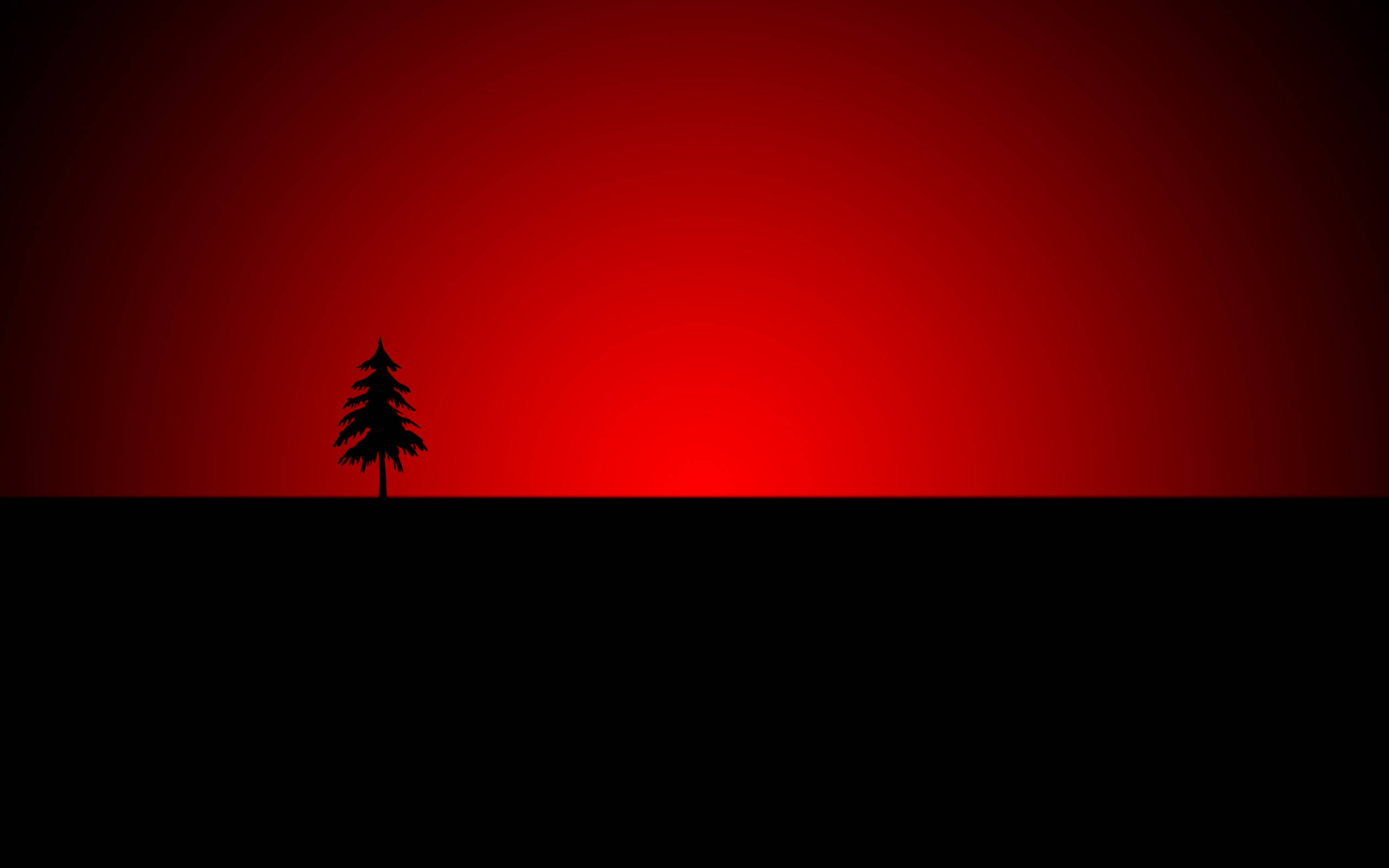 red sky, black horizon, pine tree silhouette, 2K Desktop Wallpaper