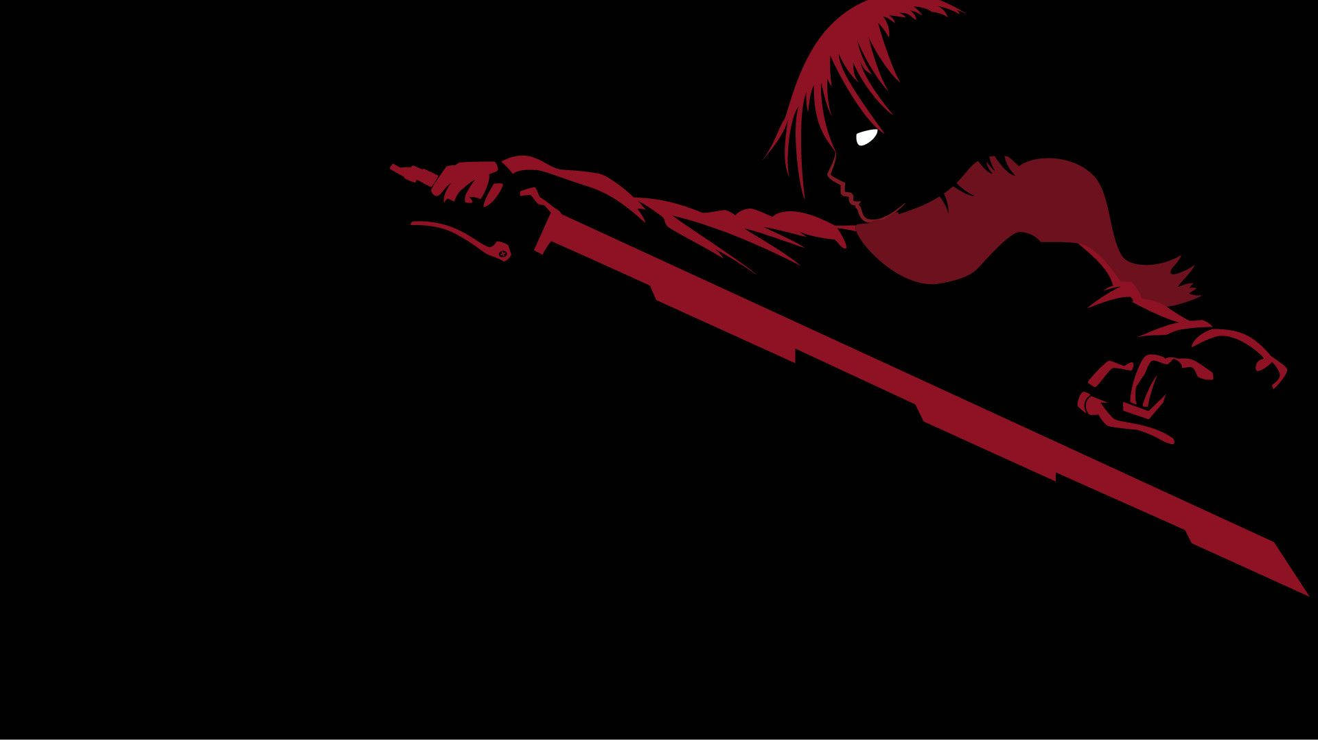 red silhouette, warrior, glowing white eyes, Full HD Desktop Wallpaper