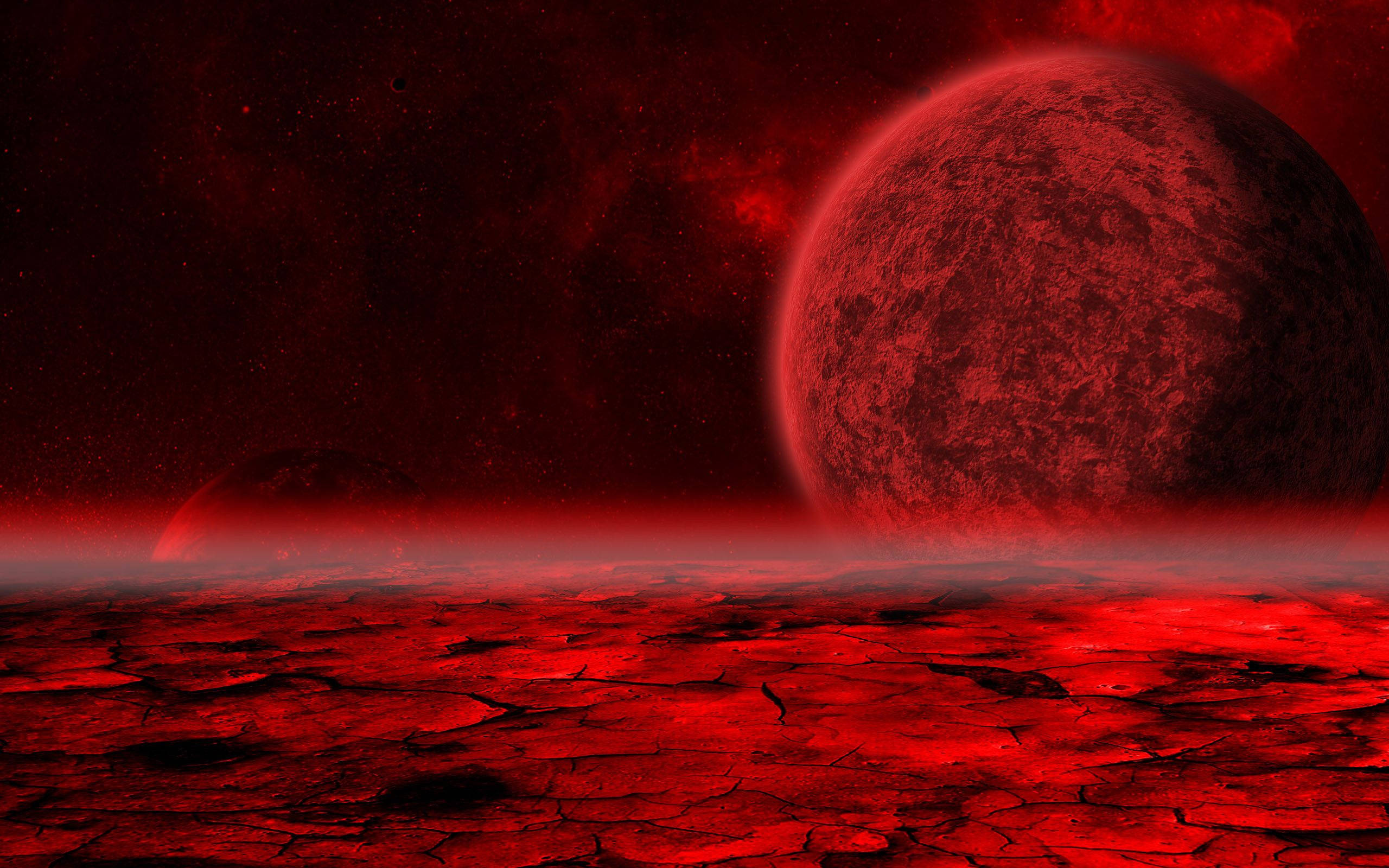 crimson alien planet, cracked lava plains, blood red sky, 2K Desktop Wallpaper