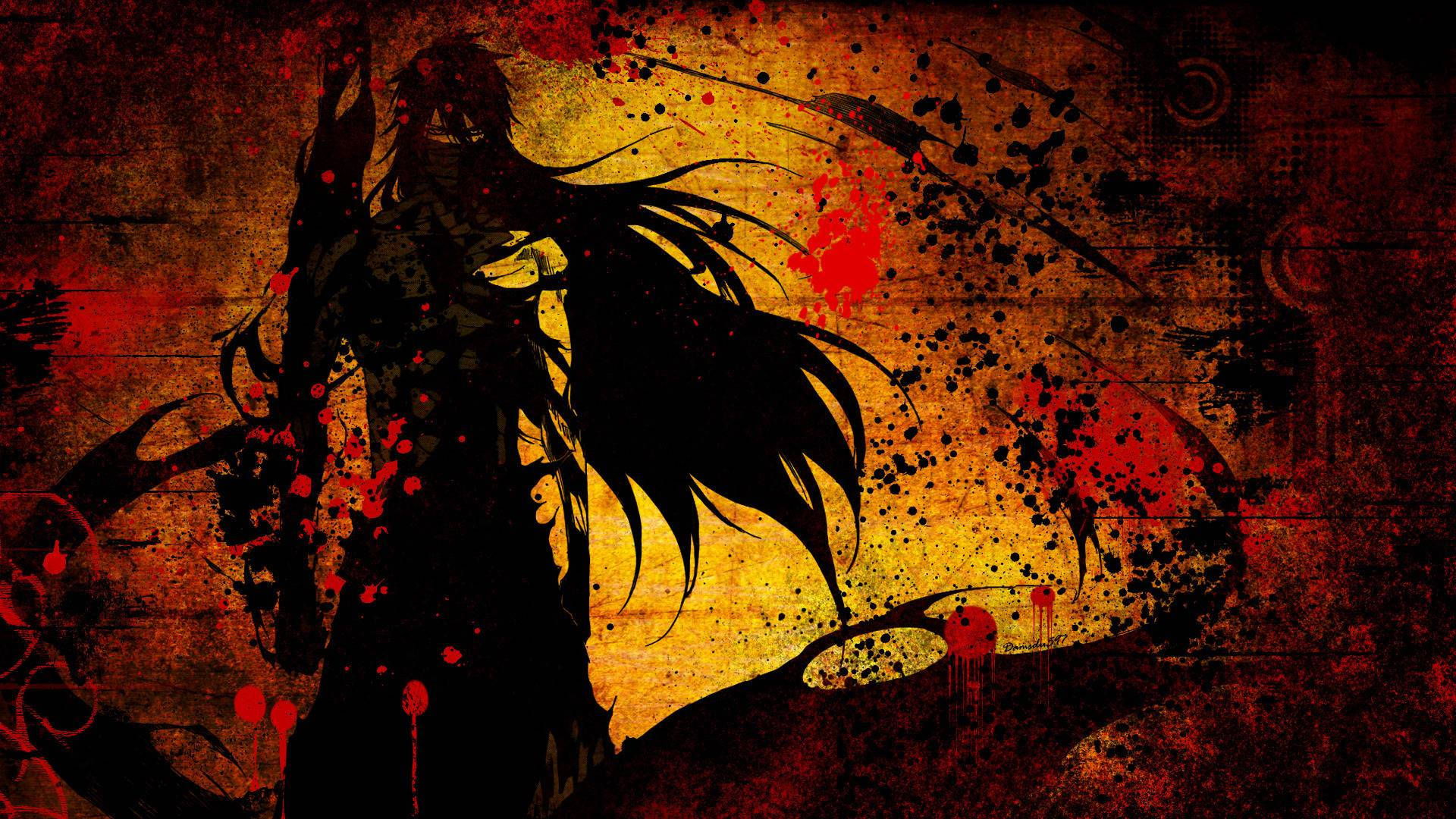 Cool Red and Black Splatter Effect, fiery orange and red splattered background, dark anime warrior, Full HD Desktop Wallpaper
