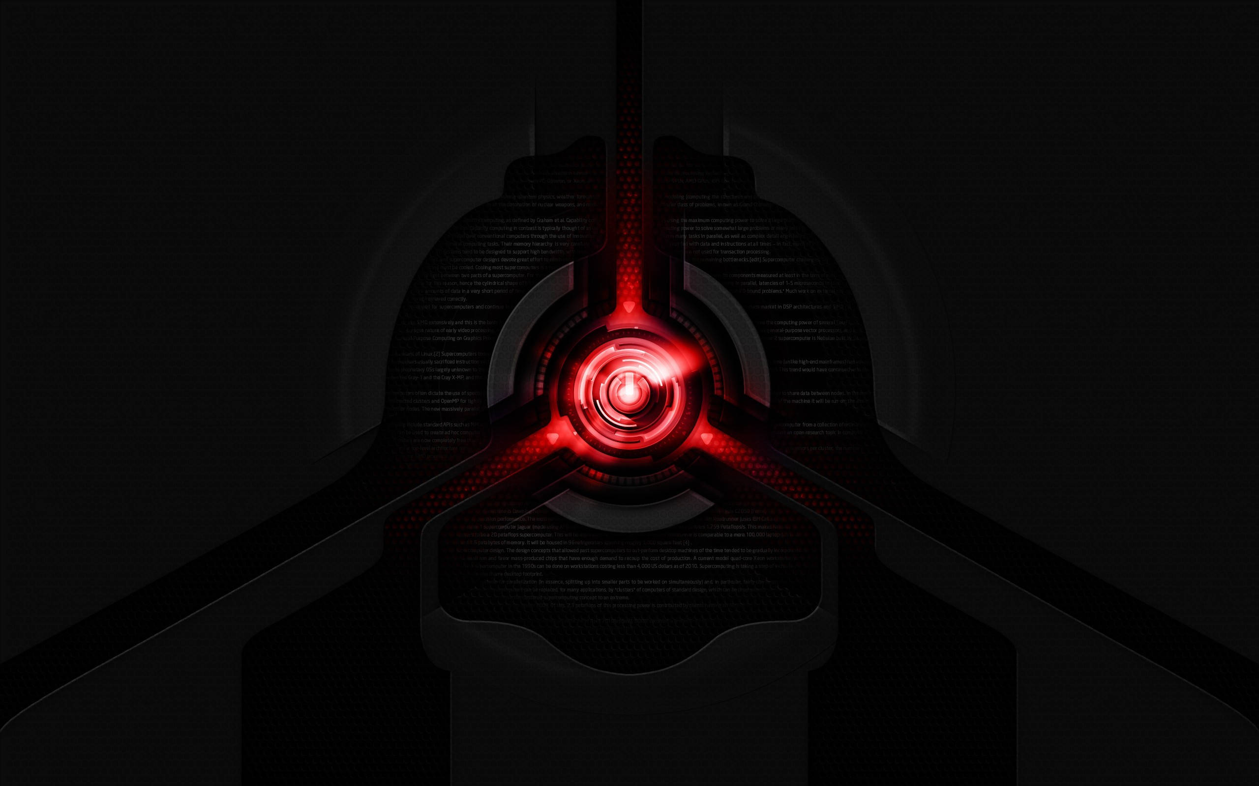 red circular core, dark mechanical structure, black background, 2K Desktop Wallpaper