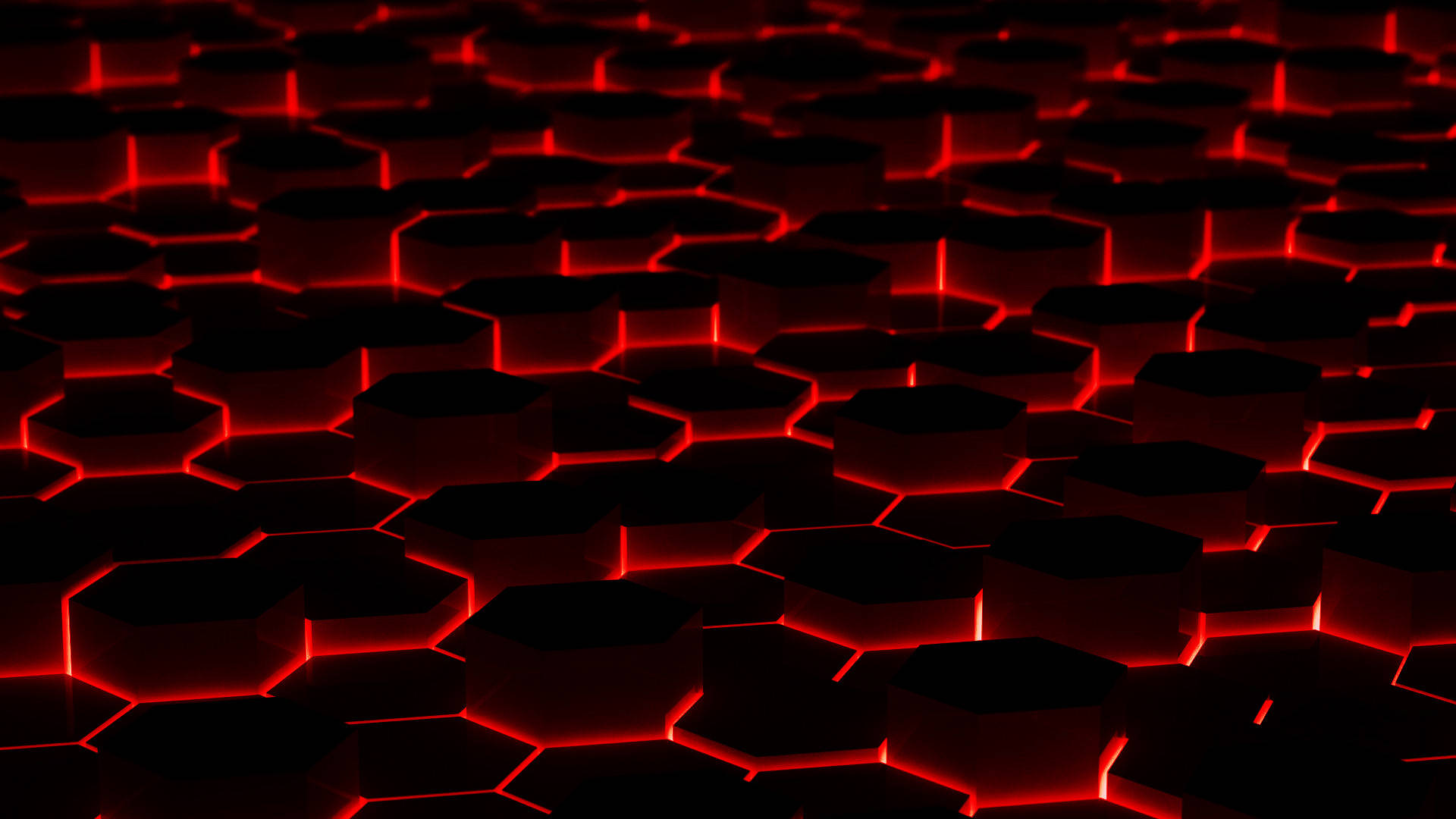 glowing red hexagons, deep black background, futuristic surface, Full HD Desktop Wallpaper