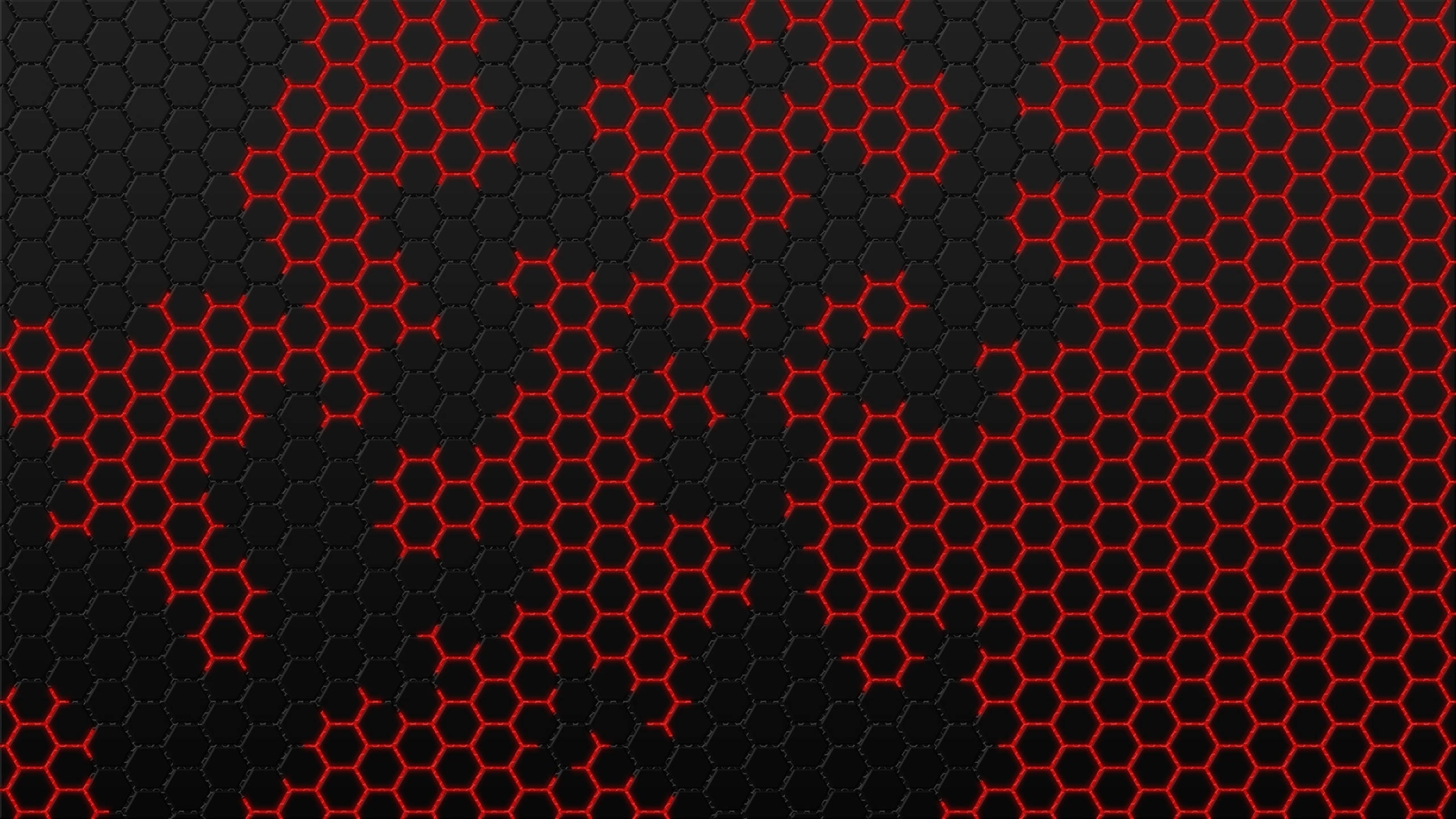 red, black, hexagons, 2K Desktop Wallpaper