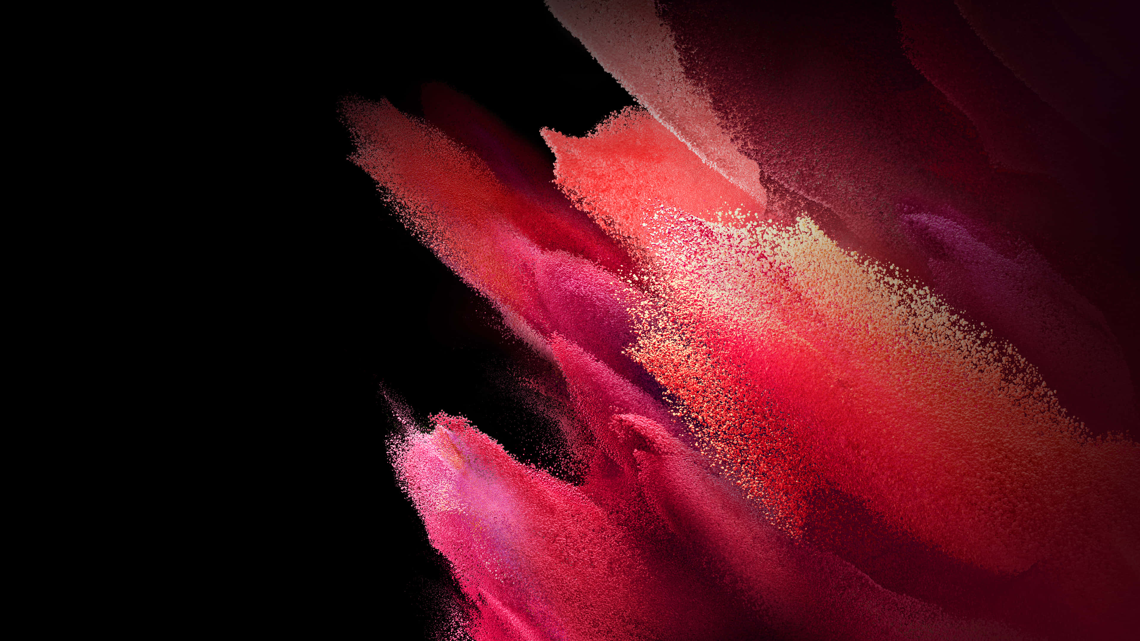 Vibrant red, pink powder, stark black background, 4K Desktop Wallpaper