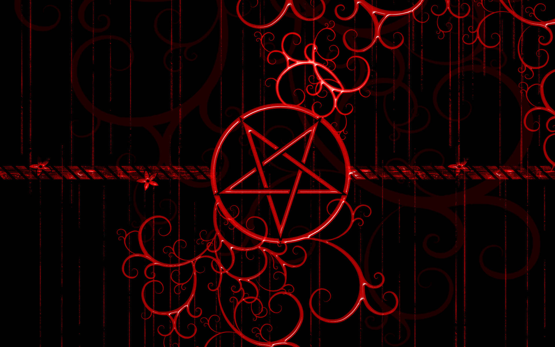 red pentagram, ornate swirls, dark background, Full HD Desktop Wallpaper