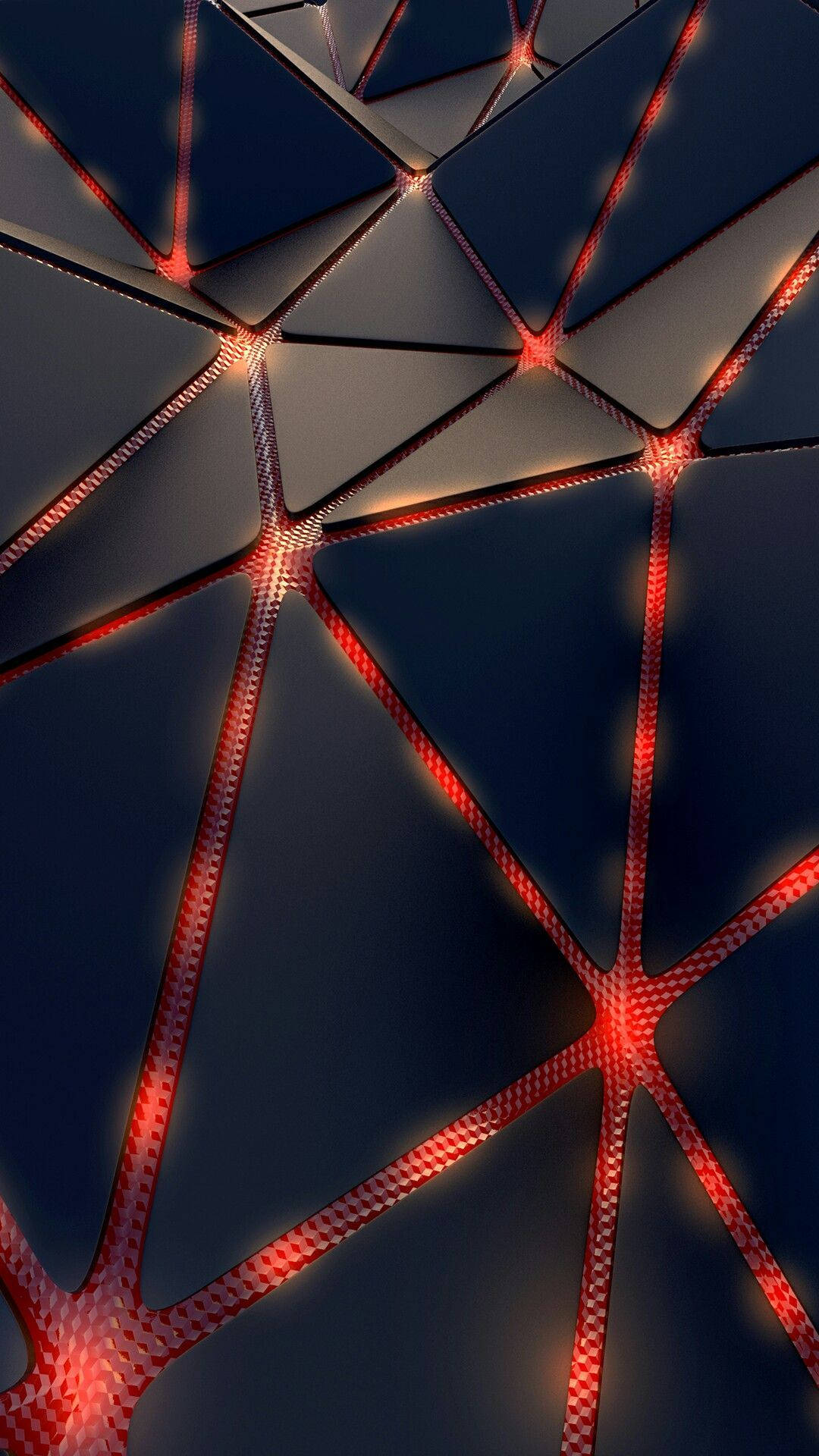 glowing red fiber optic lines, futuristic geometric pattern, dark triangular panels, Full HD Phone Wallpaper