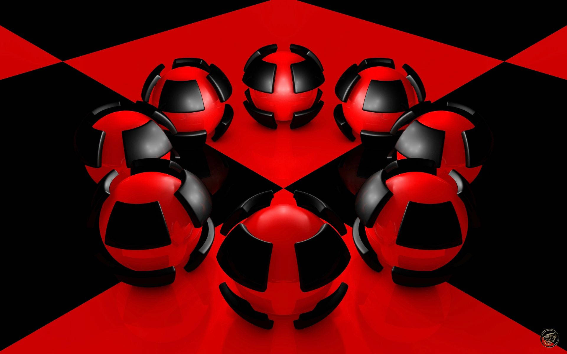 Cool Red, glossy red, black spheres, Full HD Desktop Wallpaper