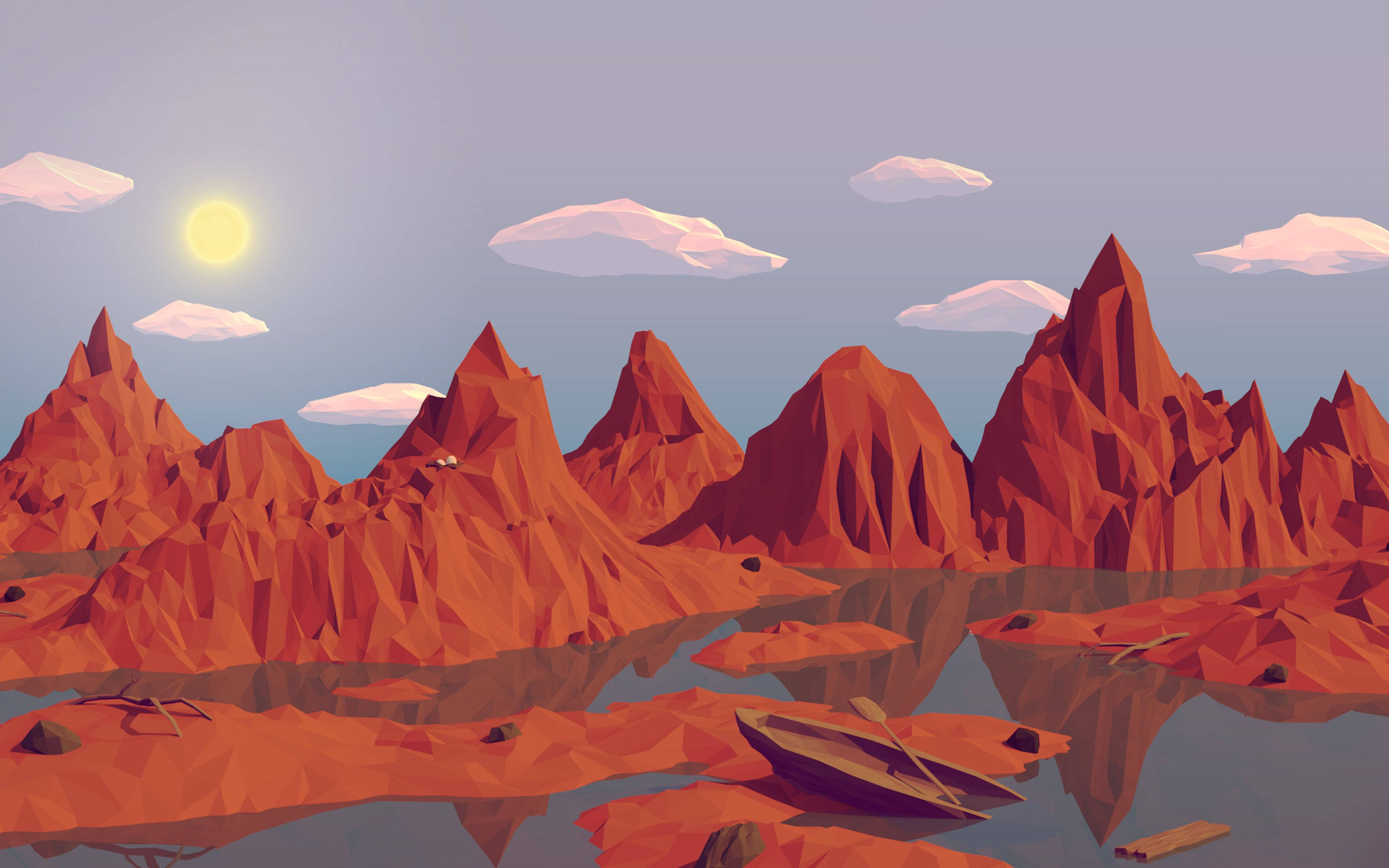 red mountains, low poly, desert landscape, 4K Desktop Wallpaper
