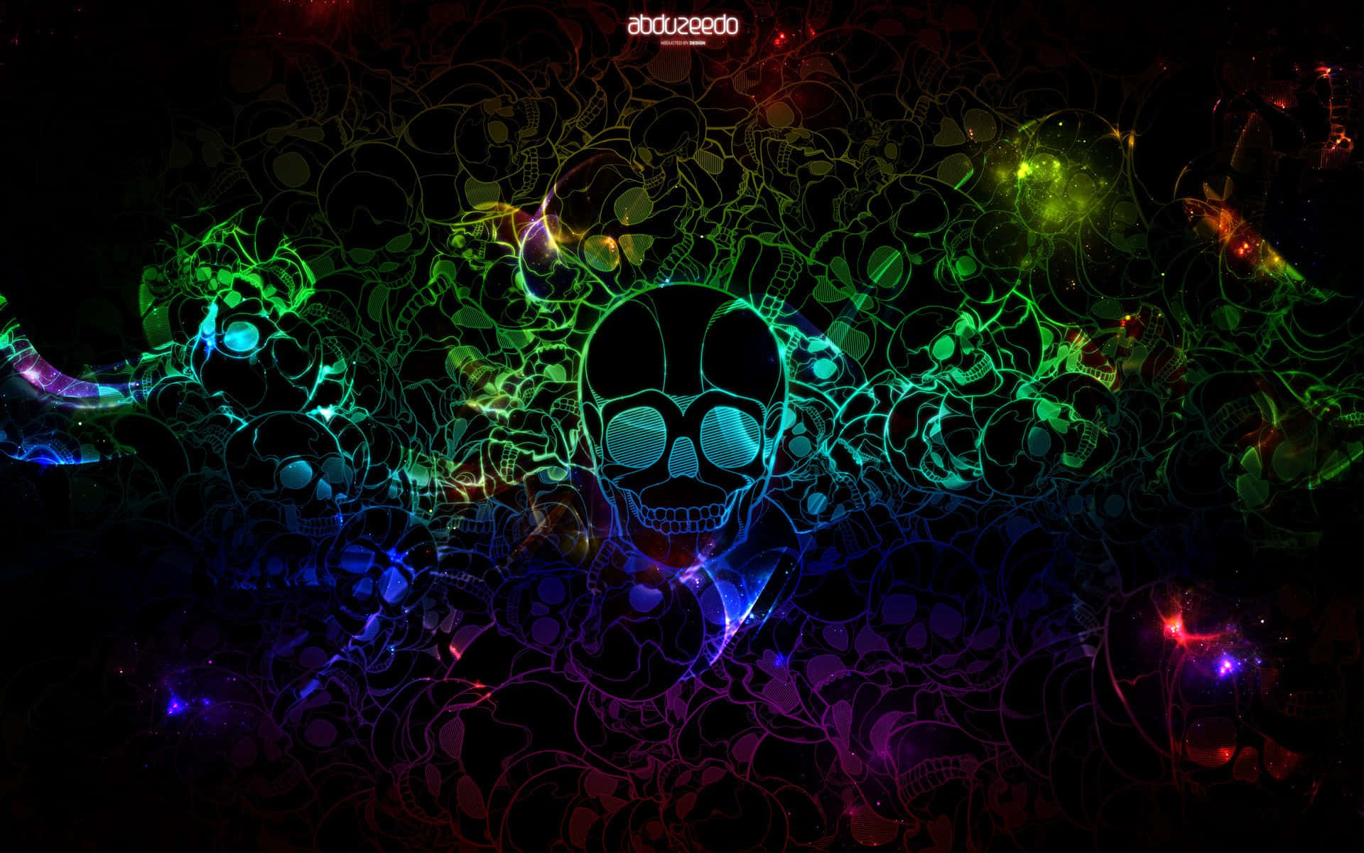 neon skull, swirling colorful skulls, dark background, Full HD Desktop Wallpaper