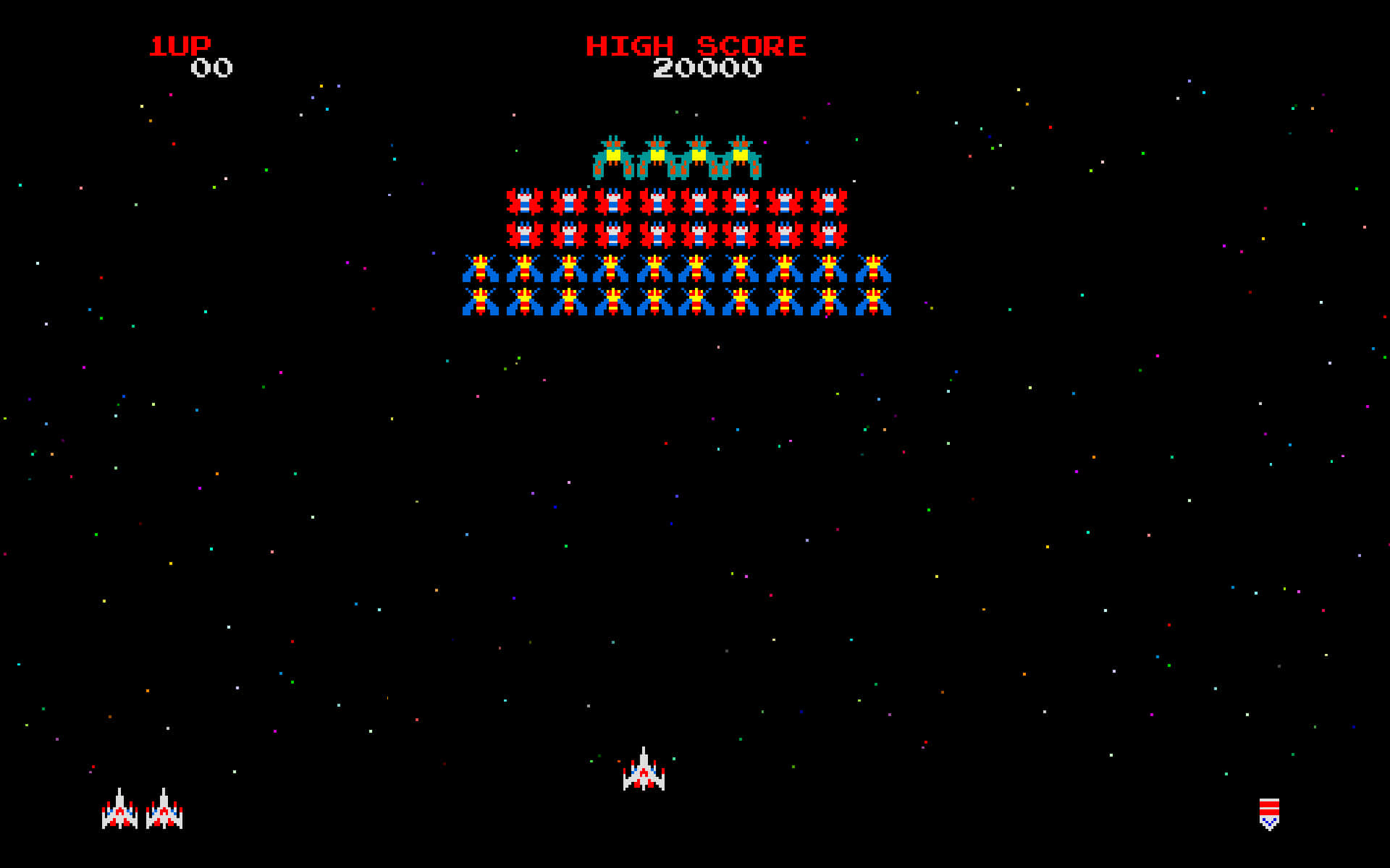 pixelated spaceship, classic arcade game, starry space backdrop, Full HD Desktop Wallpaper