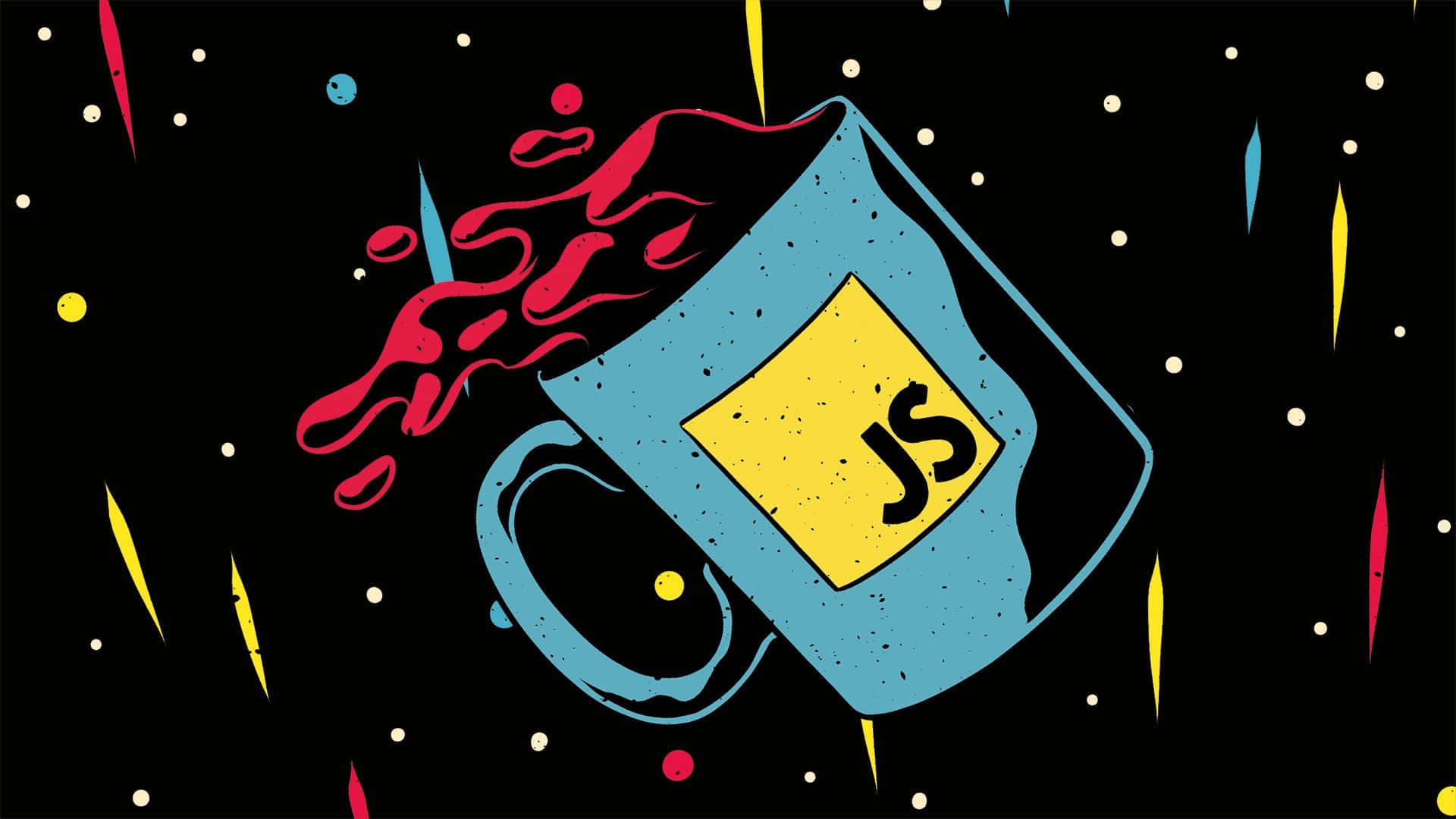 blue coffee mug, JS logo, vibrant red liquid, Full HD Desktop Wallpaper