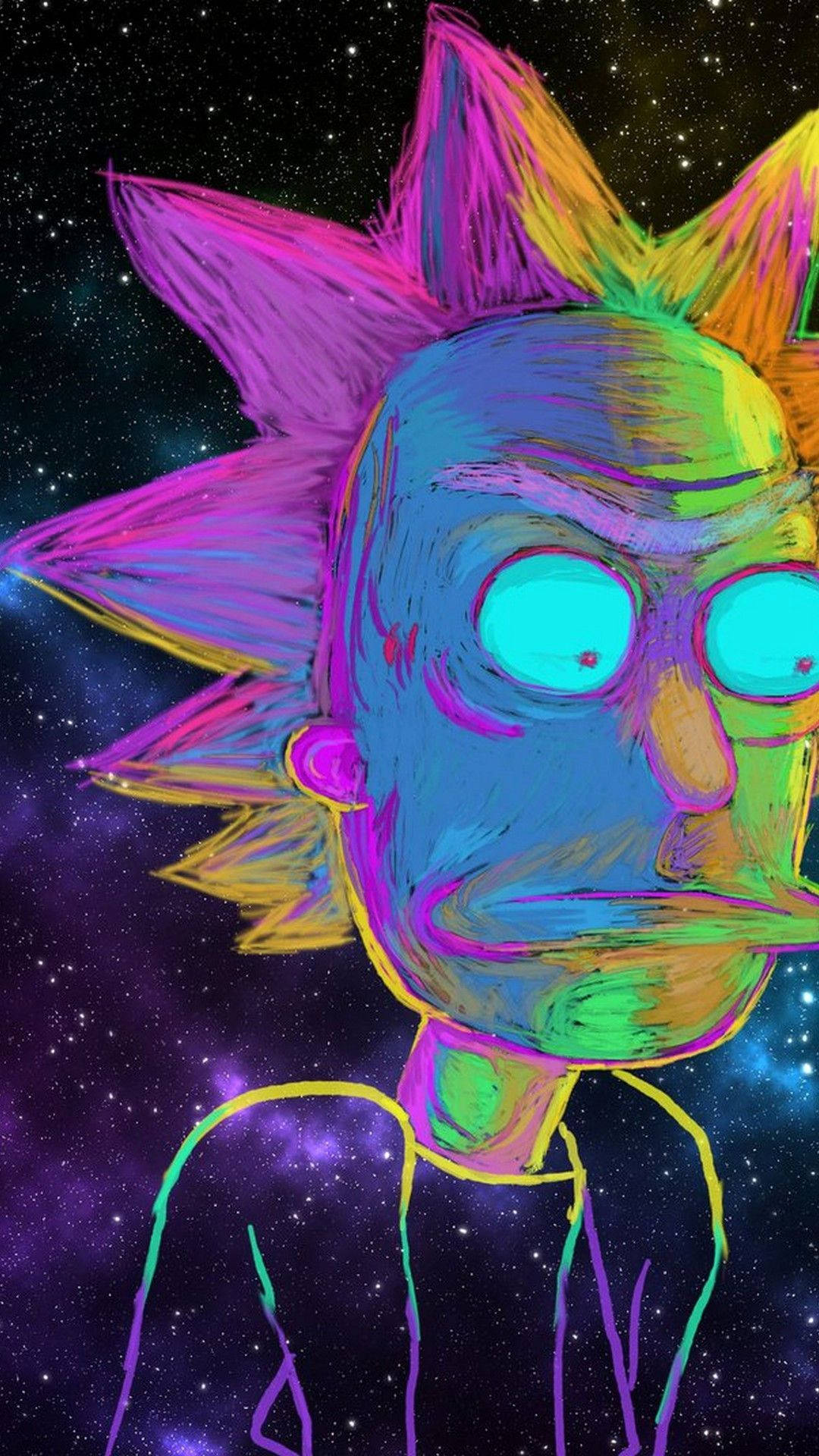 Rick And Morty, neon portrait, spiky hair, Full HD Phone Wallpaper