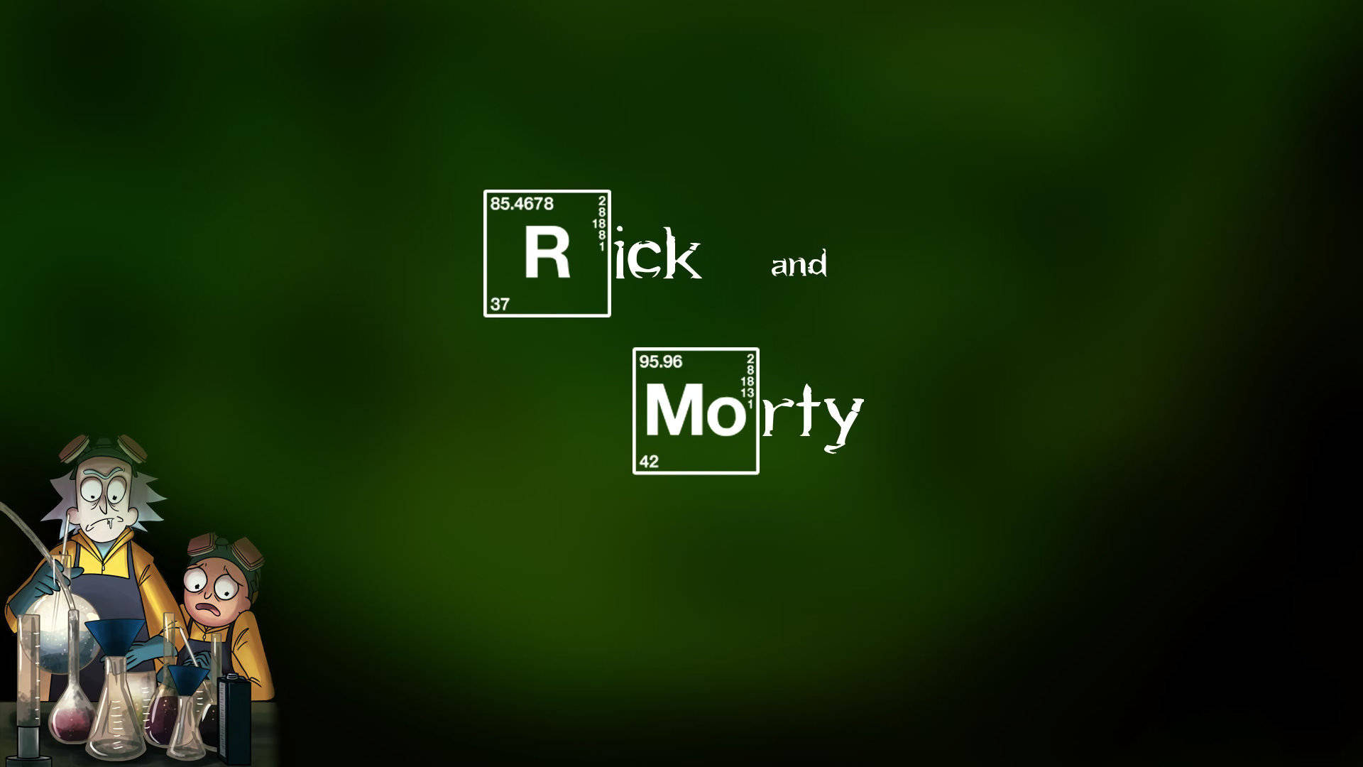 Rick and Morty, lab equipment, dark green gradient background, Full HD Desktop Wallpaper